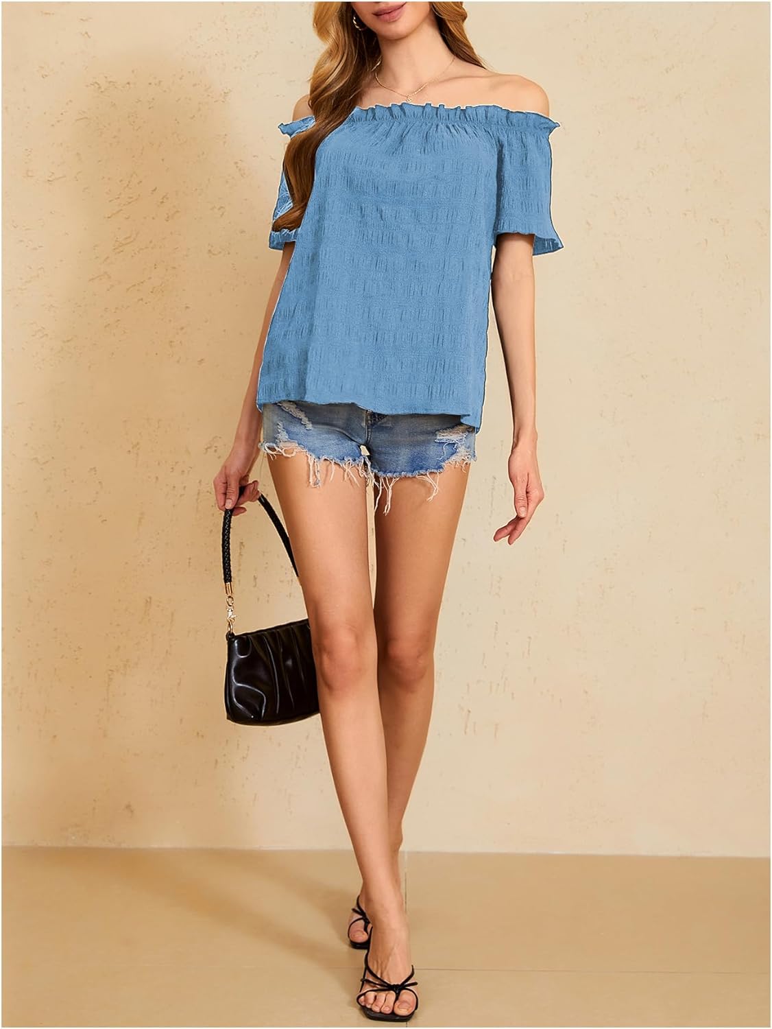 MakeMeChic Women's Summer Off Shoulder Tops Short Sleeve T Shirts Dressy Casual Blouses - Image 5