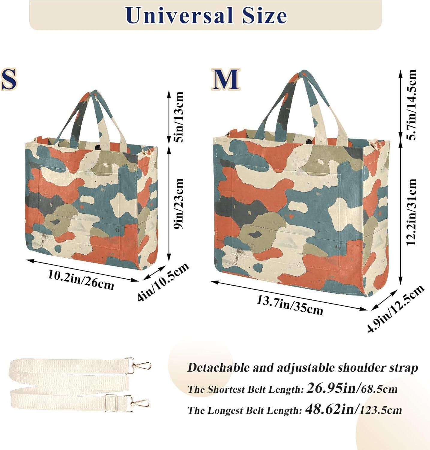 Women Tote Bag-Colorful Camo, Cloth Handbag Crossbody Bag with Inner Pocket Small