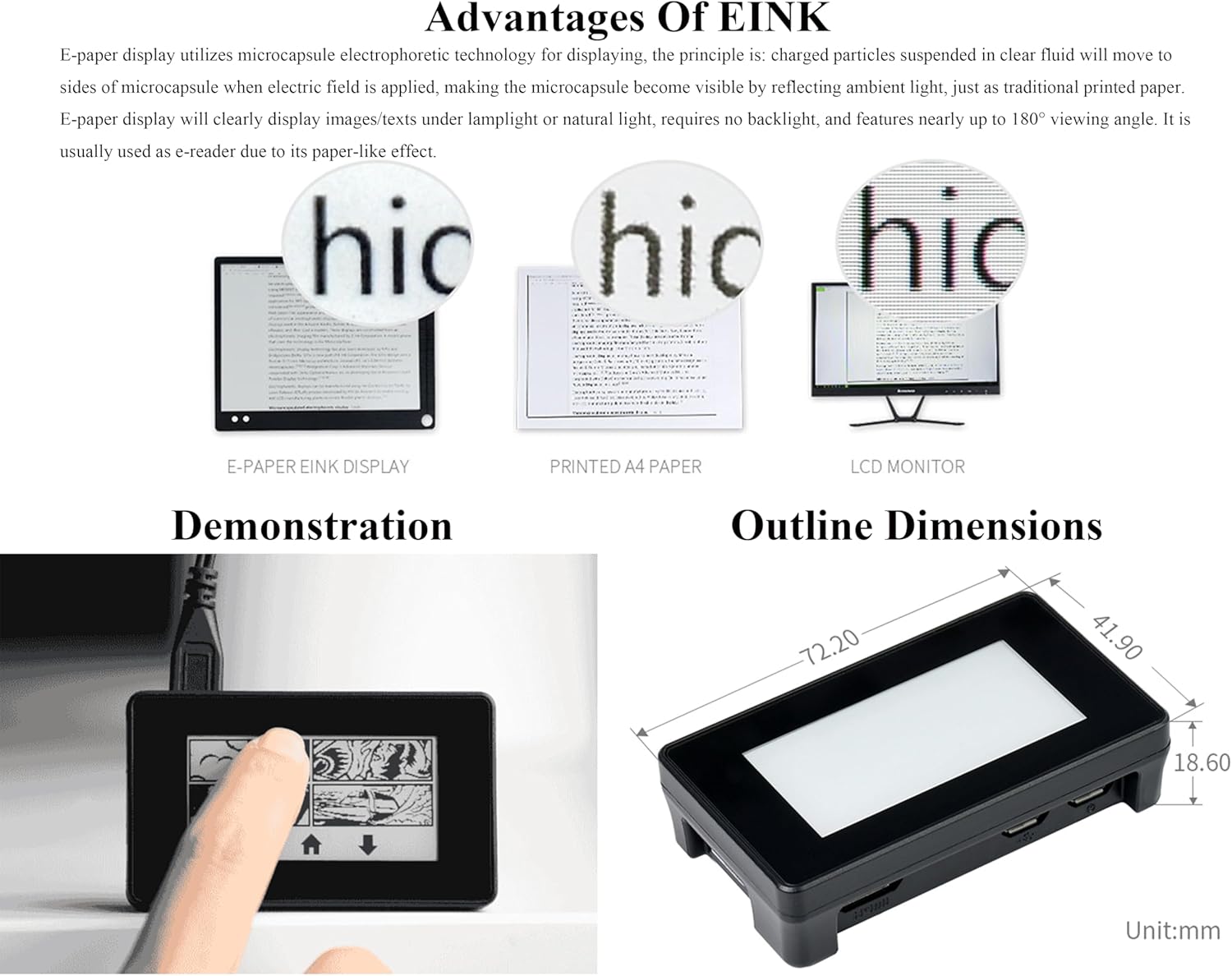 2.13inch Touch e-Paper Display with ABS Case for Raspberry Pi Zero 2 W/Raspberry Pi Zero/Pi Zero W/Pi Zero WH, 250x122 Pixels E-Ink, Paper-Like Effect Support Partial Refresh