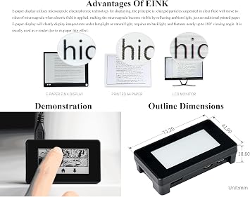 2.15 Touch Electronic Paper Display with ABS Case for Raspberry Pi Zero 2 W/Raspberry Pi Zero/Pi Zero W/Pi Zero WH 250x122 Pixels E-Ink, Supports Partial Refresh with Paper-Like Effect