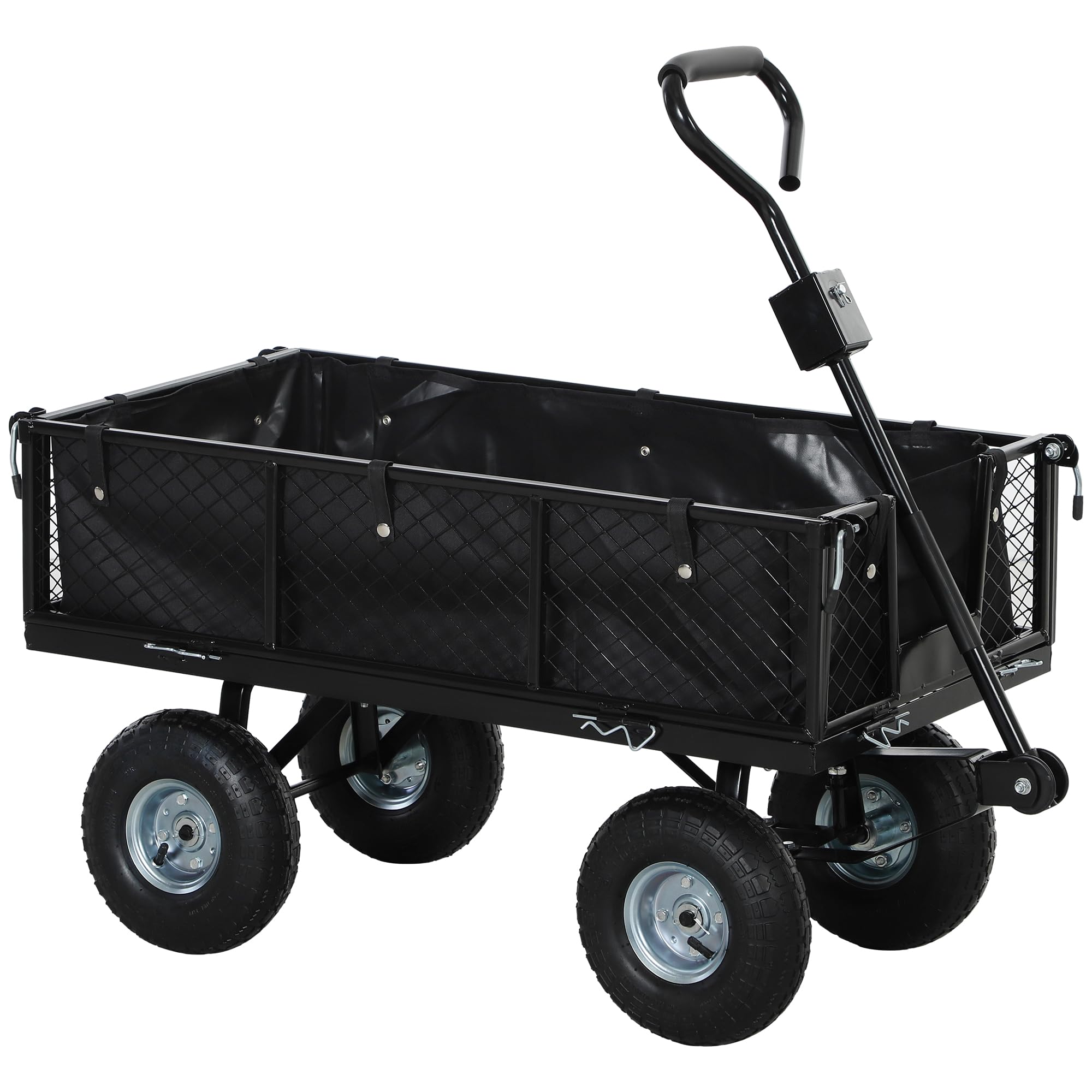 Outsunny Chariot de Jardin 300 Kg à roulettes, Poignée Rotative 180°, Noir | Chariot de Transport, Bâche Amovible, Remorque à Parois Rabattables, Pneus Gonflables 25 cm