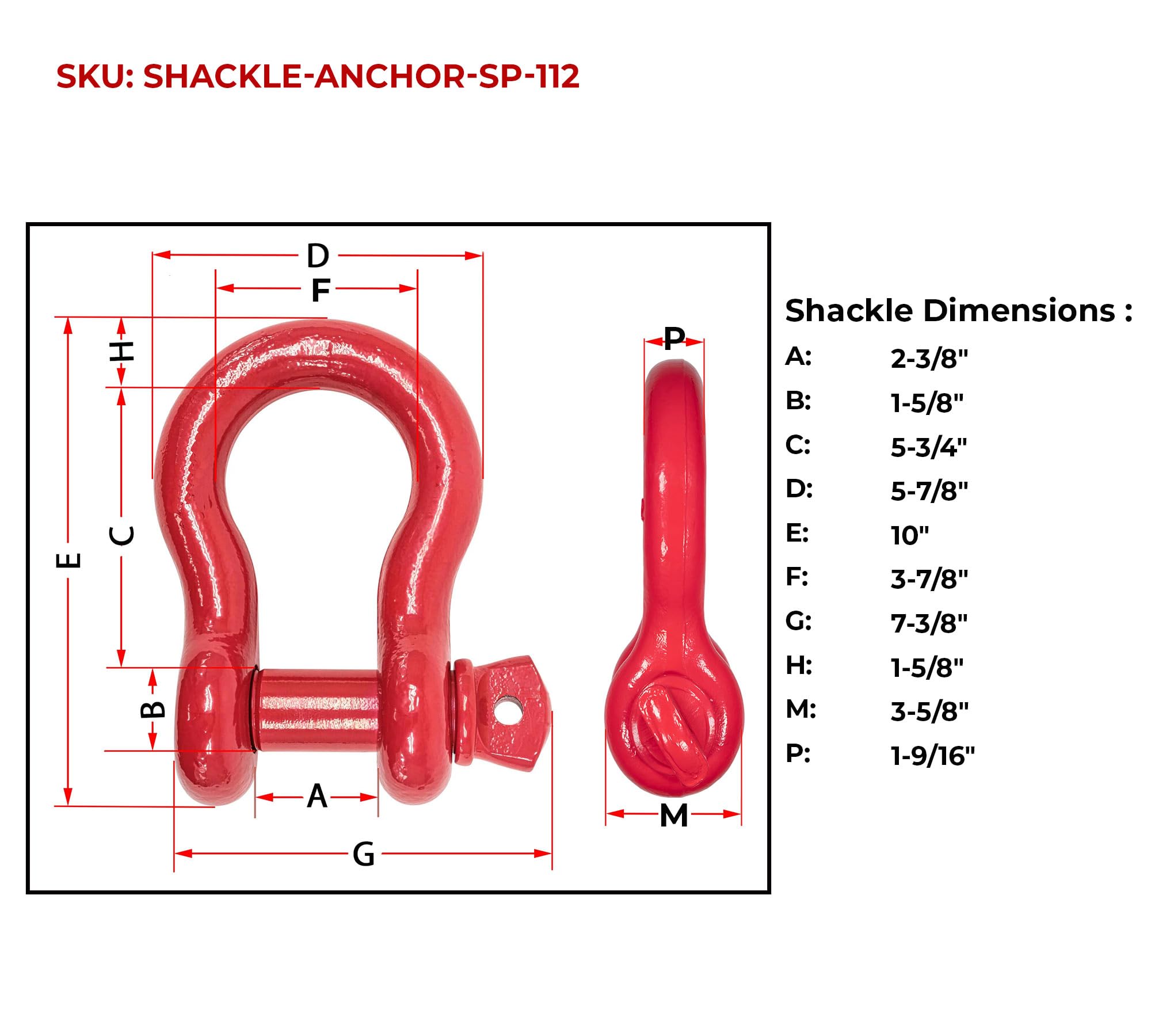 Mytee Products Grillo di Ancoraggio da 1 a 1,3 cm, in Acciaio al Carbonio forgiato con Vite in Lega, Limite di carico # 17 tonnellate (15,422 kg) | Doppia Protezione dalla ruggine Resistente Anello a