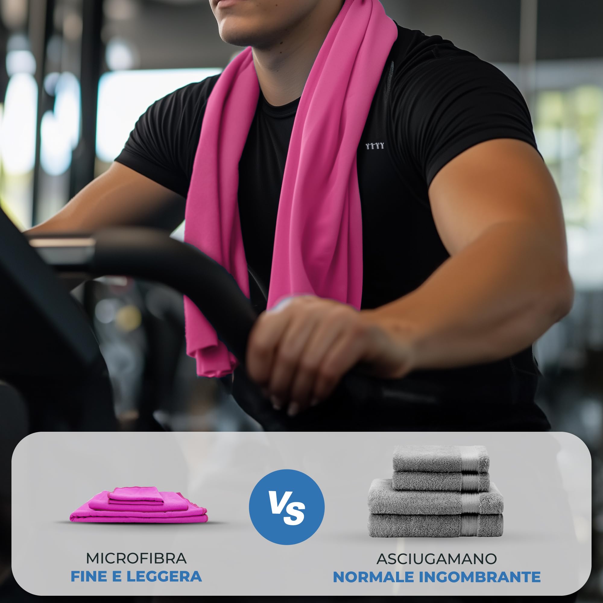 Zenacross Asciugamano Palestra Set di 3 con Borsa per il Trasporto - Asciugamano Microfibra a Rapida Asciugatura e Versatile - Telo Palestra Taglie XS, S, M - Rosa Brillante