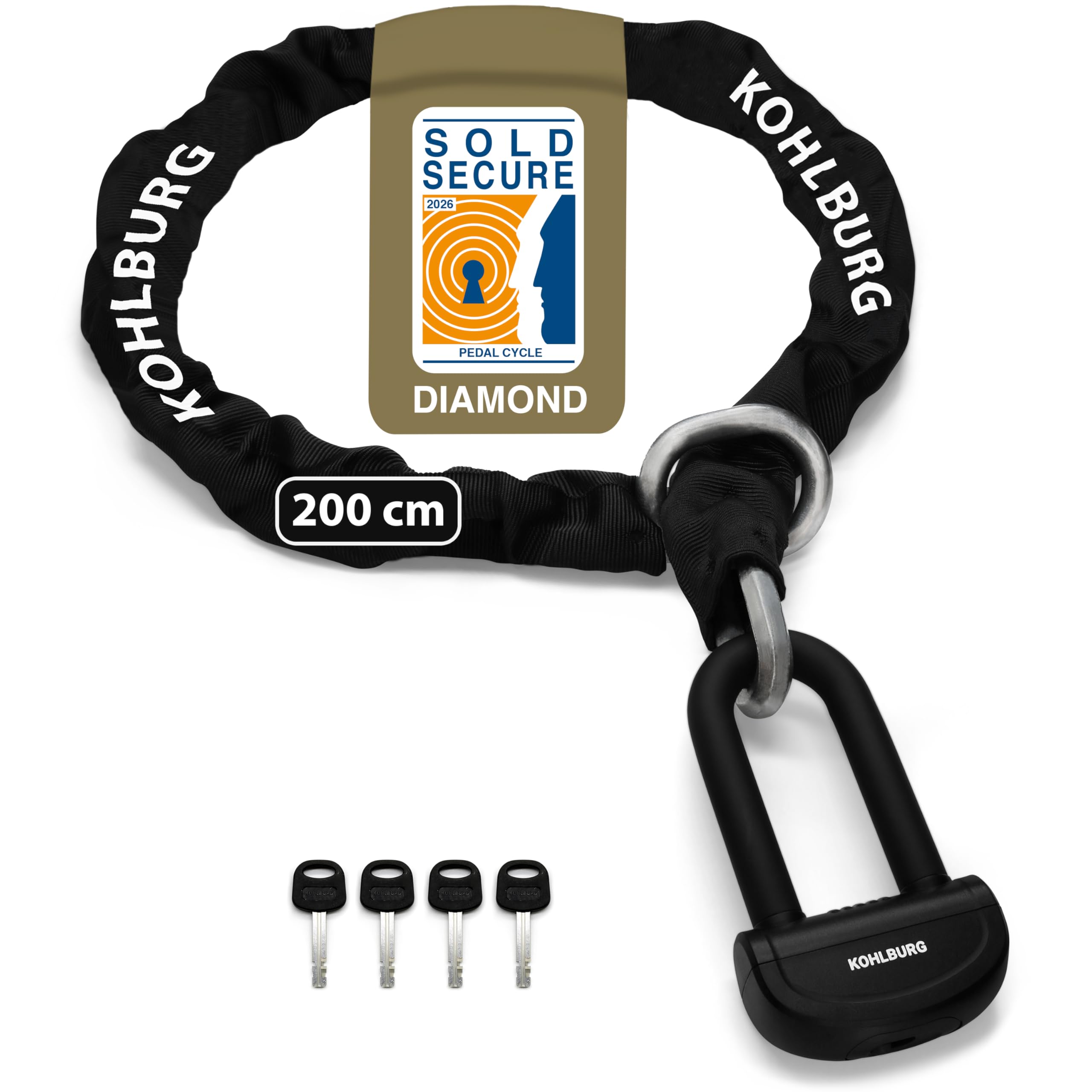 KOHLBURG Antifurto a catena ultraresistente 125 cm [Resiste ai tagliabulloni] – Livello di sicurezza massimo 15 – Per moto, scooter, bici elettrica & bicicletta – Antifurto ad alta sicurezza