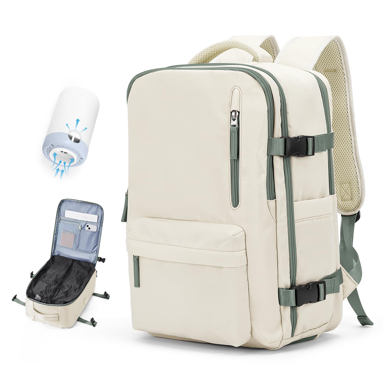 Cabin Bags for Travel, Underseat Carry on Hand Luggage Backpack for Women Airplane Approved Travel Backpack Personal Item Travel Bag 14 inch Laptop Backpack for Business Casual Work Beige — view 70