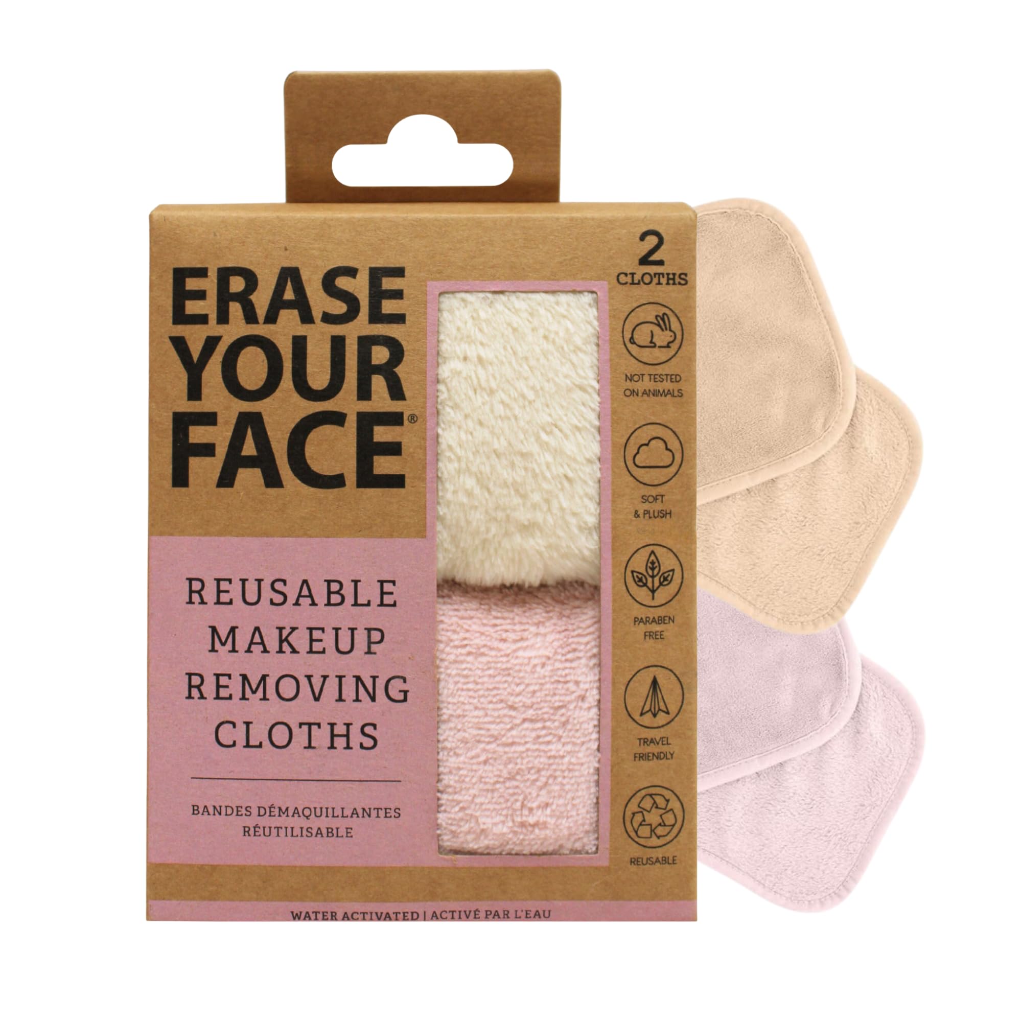 ERASE YOUR FACE Eco-Friendly Reusable Makeup Remover Pads - Machine-Washable Microfiber Face Cloth to Cleanse & Remove Waterproof Makeup - Stocking Stuffers for Women (2 Count)