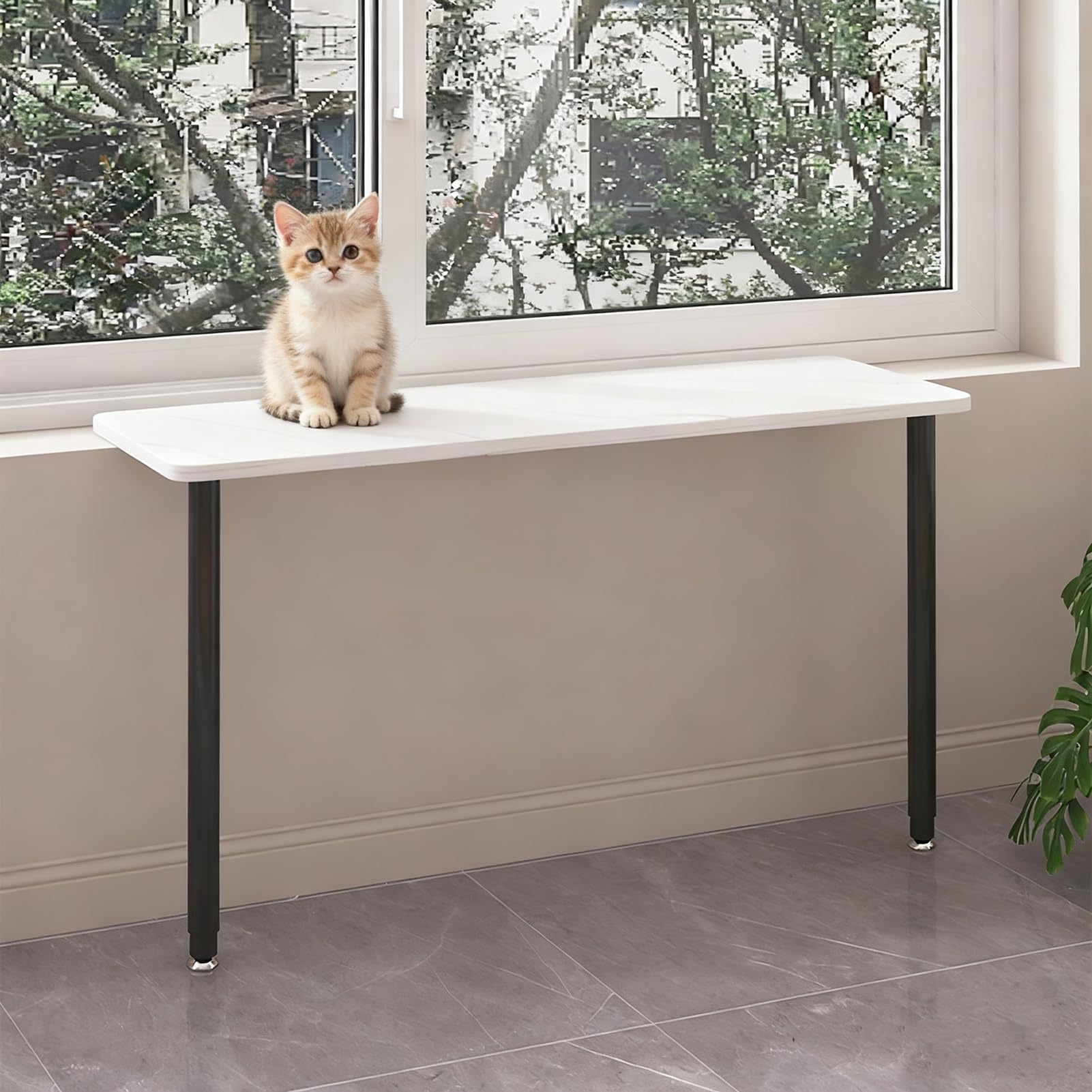 Fensterbank Verlängerung Fensterbank-Erweiterungsbrett für Katzen mit 2 Beinen, Höhenverstellbares Fensterregal, Pflanzenständer für Kleine Fensterbänke(Black,85x40cm(33 1/2x15 3/4"))