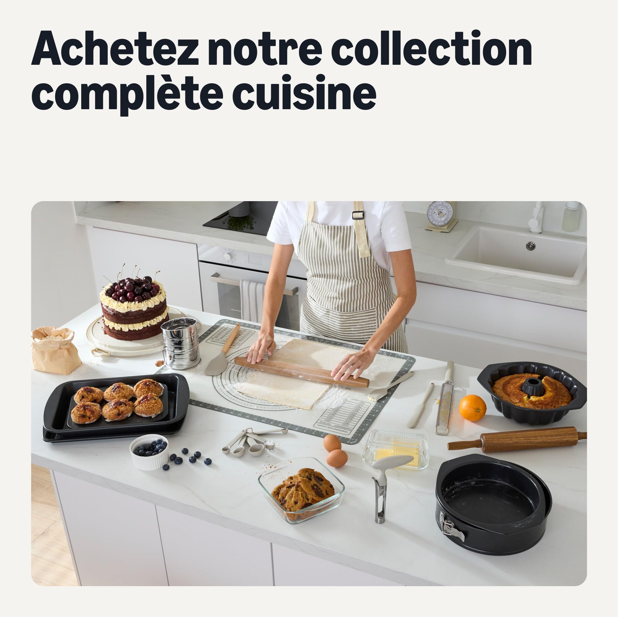 Amazon Basics Lot de 6 Ustensiles de Cuisson Antiadhésifs Empilables, Passent au Lave-Vaisselle et au Four
