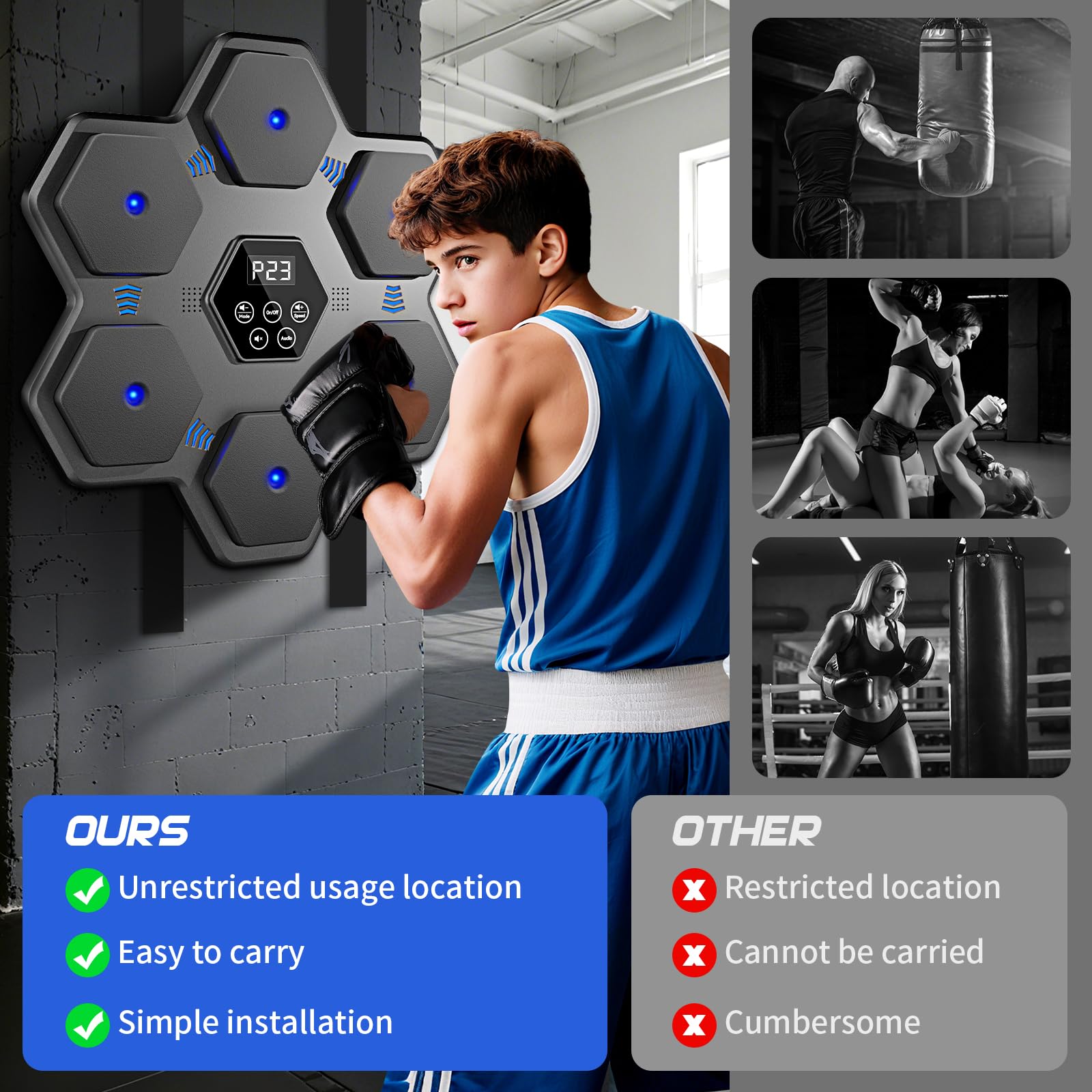 Macchina di Boxe Musicale, Allenatore di punzonaggio interattivo Bluetooth Intelligente con Display a LED, Adatto per Palestra di Ufficio Domestico, Allenamento e Sollievo dello Stress