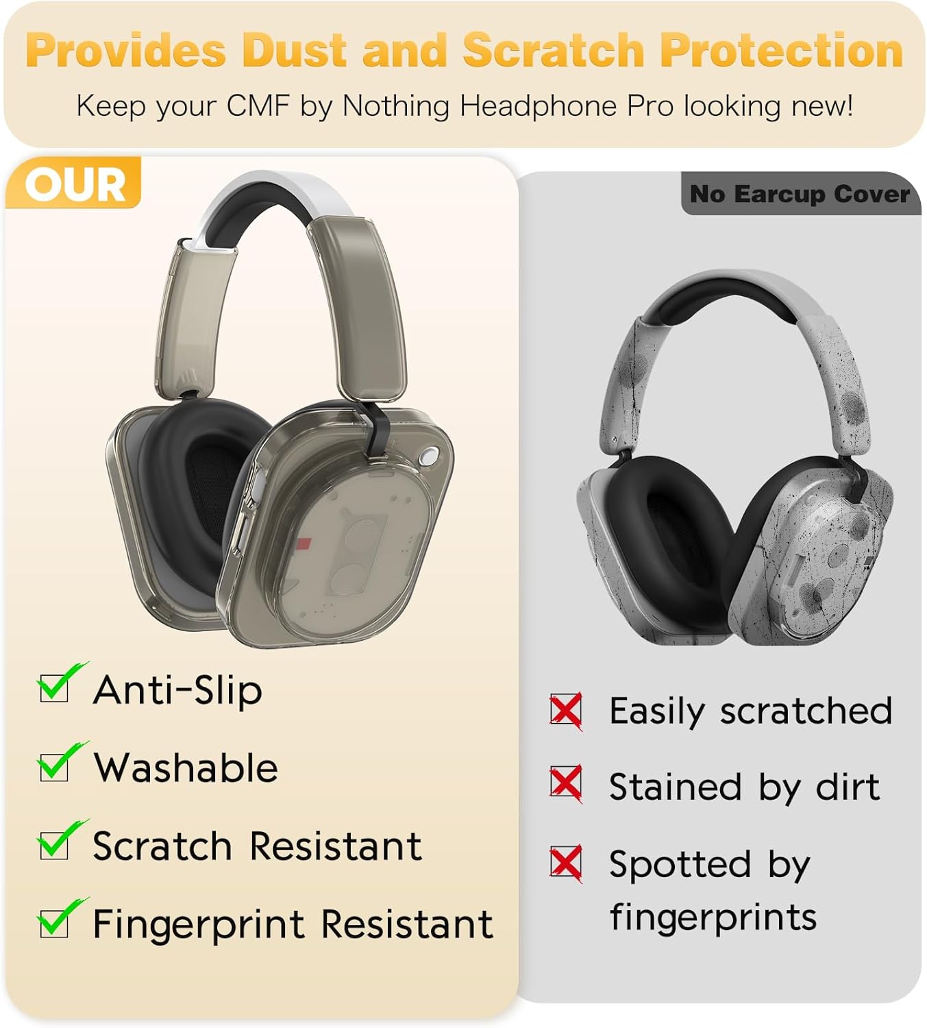 Case for Nothing Headphone 1,2IN1 Clear TPU Ear Cups Cover & PC Headband Cover, Shell Covers Replacement Shockproof/Washable/Dust-Proof/Scratch-Resistant for Men Women (Clear Gray) - Image 7