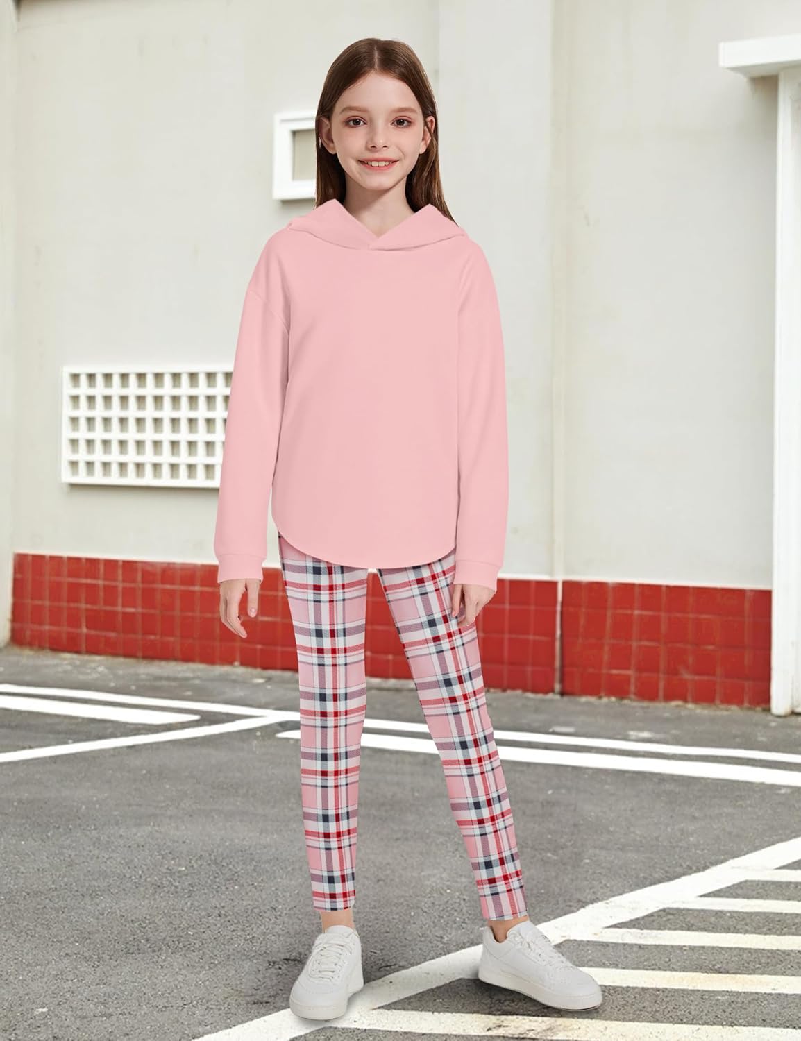 Fuermos Girls Clothes Sets Hooded Sweatshirt and Plaid Pants 2 Piece Girls Fall Outfits 6-14 Years - Image 2