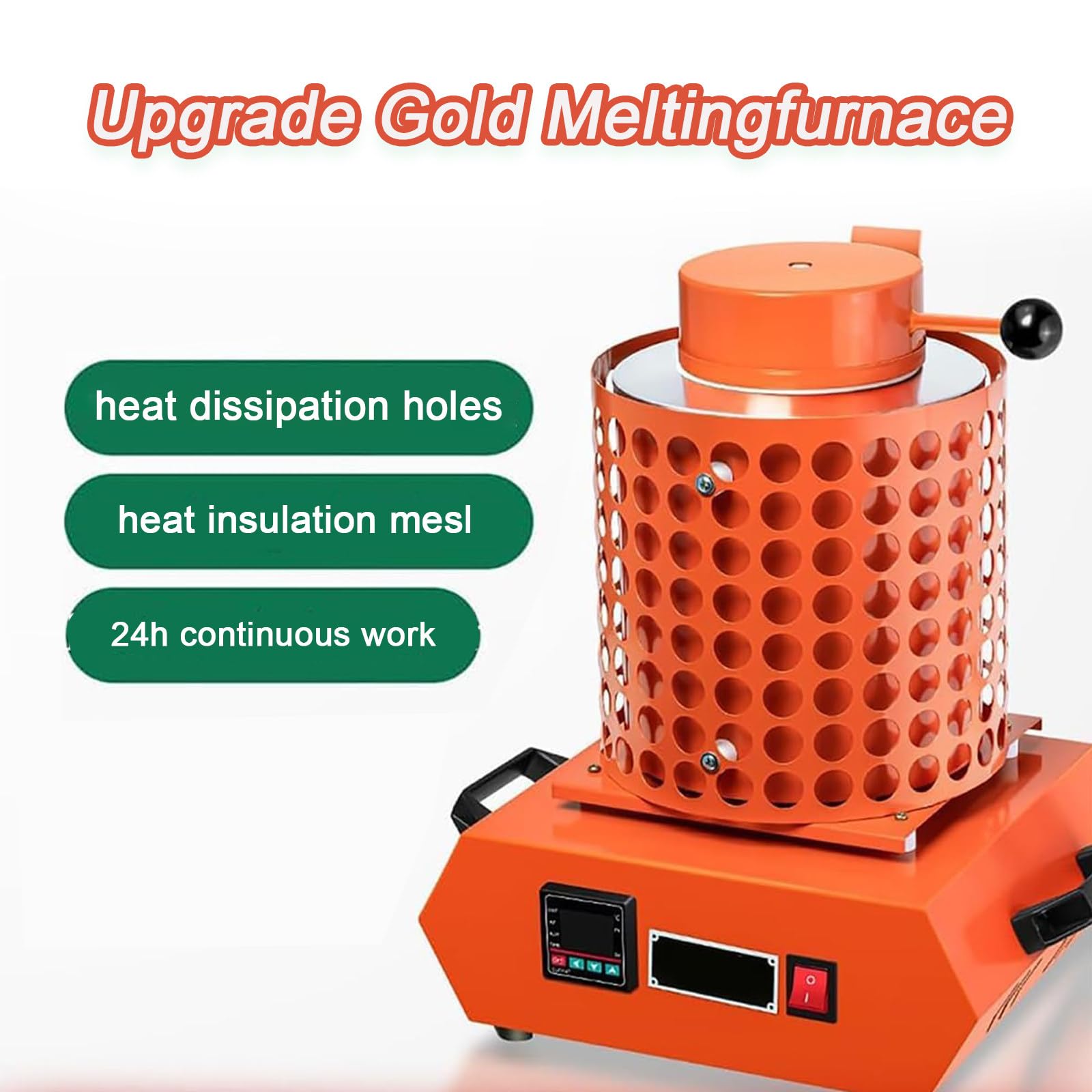 Elektrischer Ofen zum Schmelzen von Gold, 2000 W, digitaler Metallguss, Temperaturanzeige, Schmelzset aus Metall mit Schmelztiegel, Graphit, Schmelzschrott, Silber (Orange, 2 kg)