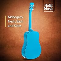 Vista 6 de Hola! Music Paquete de guitarra acústica de tamaño 34 para principiantes, 6 cuerdas para principiantes, guitarra acústica sólida de abeto