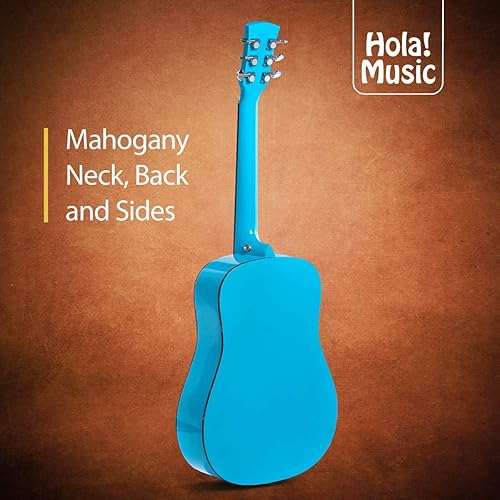 Miniatura 6 de Hola! Music Paquete de guitarra acústica de tamaño 34 para principiantes, 6 cuerdas para principiantes, guitarra acústica sólida de abeto con