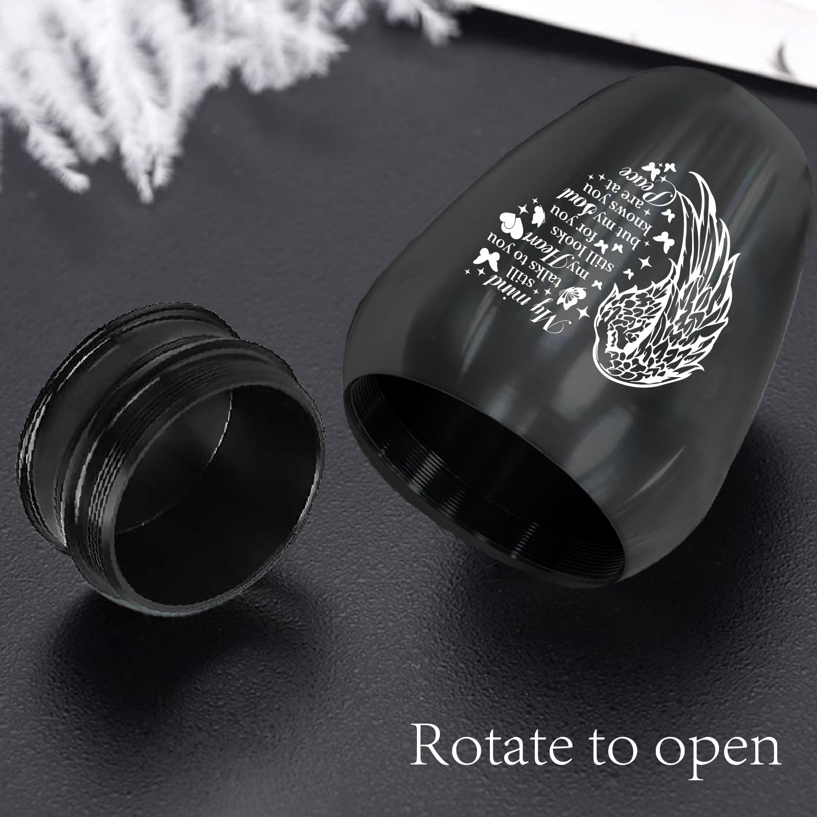 CREATCABIN Small Urn for Ashes Small Keepsake Urn for Human Ashes Mini Urn Aluminum Ashes Holder Funeral with Velvet Bag for Pets Ashes Memorial Gift for Mom Dad Family Friends 2.6x1.8 Inch Black - Image 4