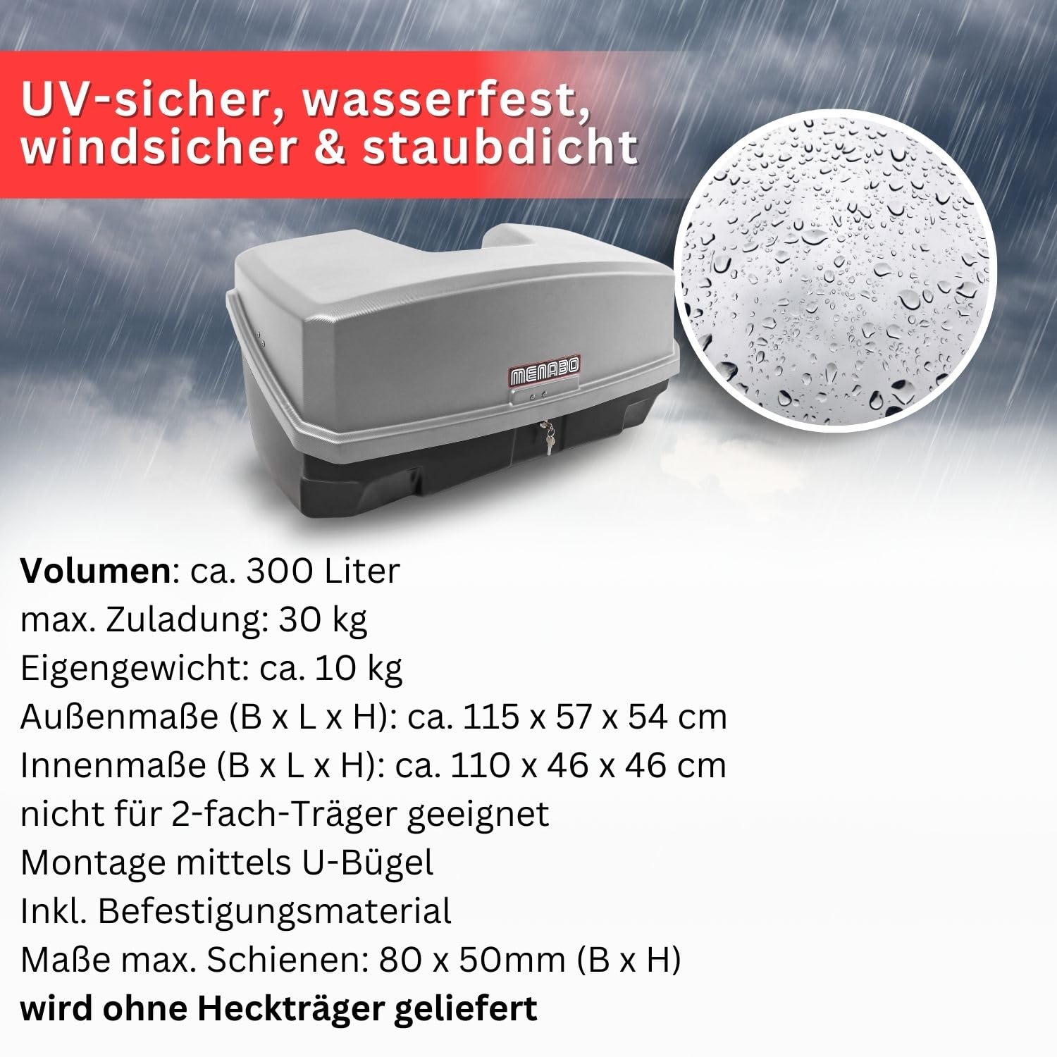 Race 3 Kupplungsträger Fahrradträger 3 Räder + Nekkar Gepäckbox 300 Liter Silber