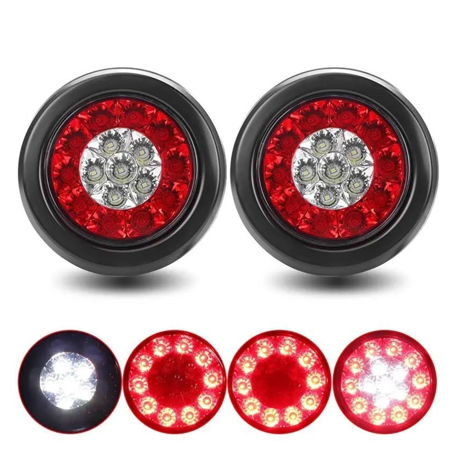 Piloto Posterior Luces De Freno Redondas 4" 12V 24V Luz LED Advertencia Para Camión Trasera Remolque Lámpara Indicador Lateral Piezas Coche Uds(Red Yellow)