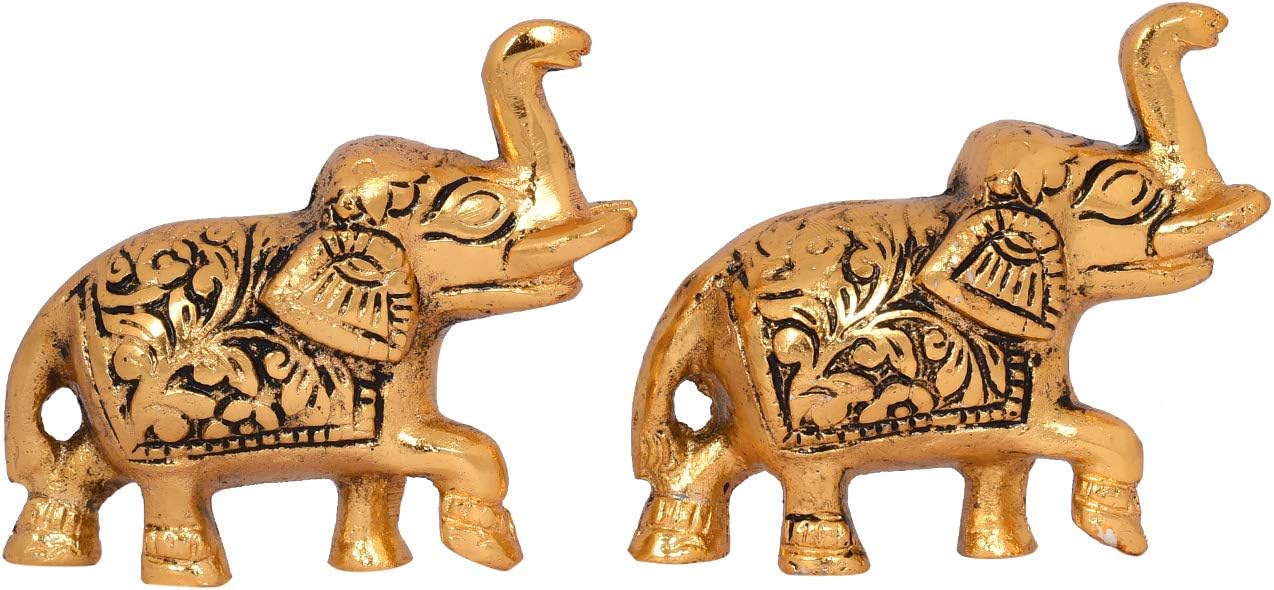 Collectible India Elephant Trunk Up Showpiece Decorative Items figurine for Home Decoration - Diwali Decoration Items for Home decor -Diwali Gift Gold Plated Statue Home/Office Table Living Room Decor