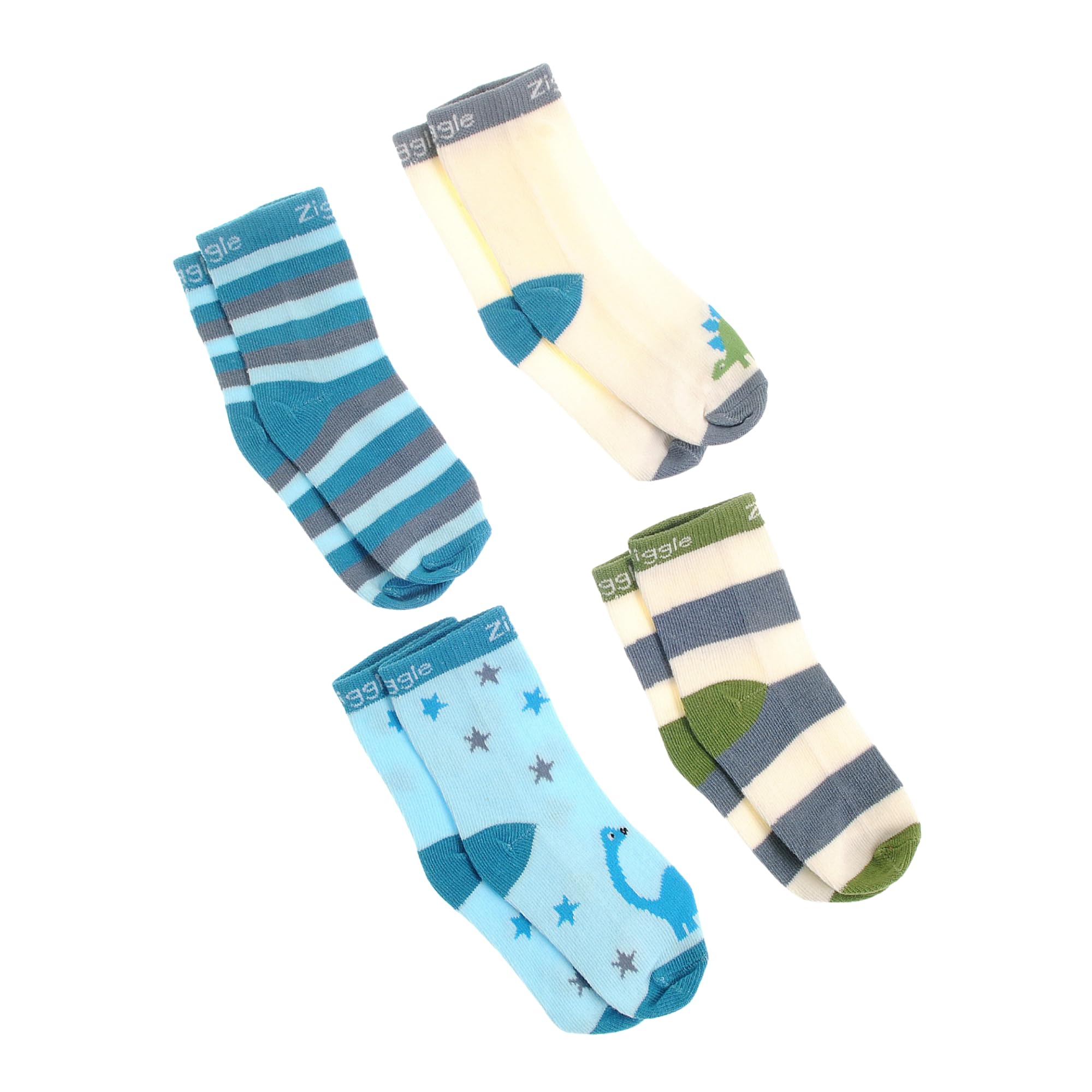 Ziggle - Baby Socks Set - Cotton Rich Socks For Newborn Baby Gifts - 0-6 Months - Cute Baby Clothes - Anti-Slip Sole - Set Of 4 - Dino