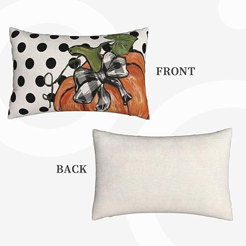 Miniatura 3 de Juego de 2 fundas de almohada de lunares de calabaza otoñal de 12 x 20 pulgadas, juego de 2 fundas de almohada de cosecha de otoño para decoración