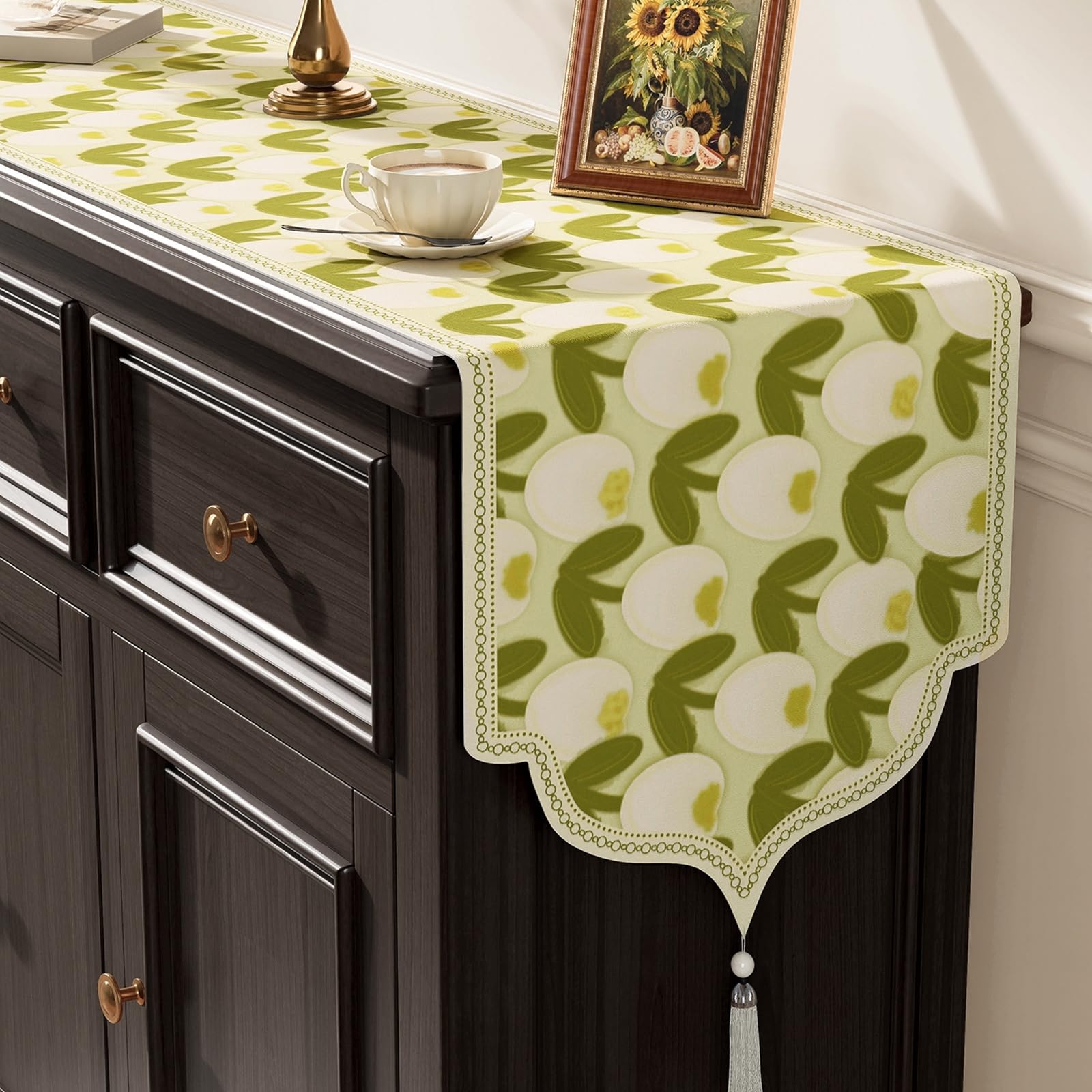 Tischläufer Polyester Modern, Tischläufer Landhausstil 35x240 cm, Leinenoptik mit Blumenmuster