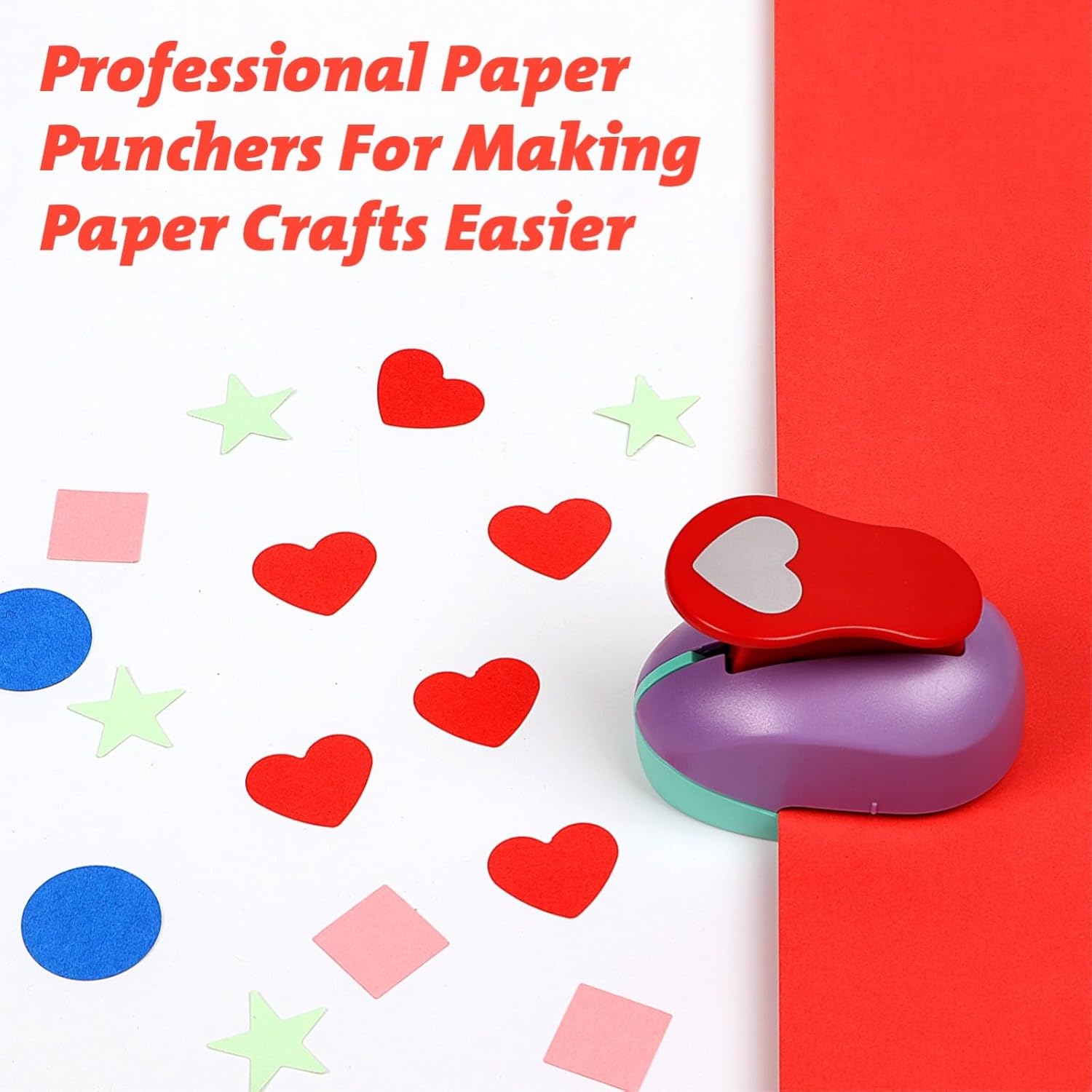 4 Pack Shape Paper Punchers For Scrapbooking, Card Craft Tools For Kids, Heart Circle Square Star Cutters, Easy Use Craft Supplies For Paper Art
