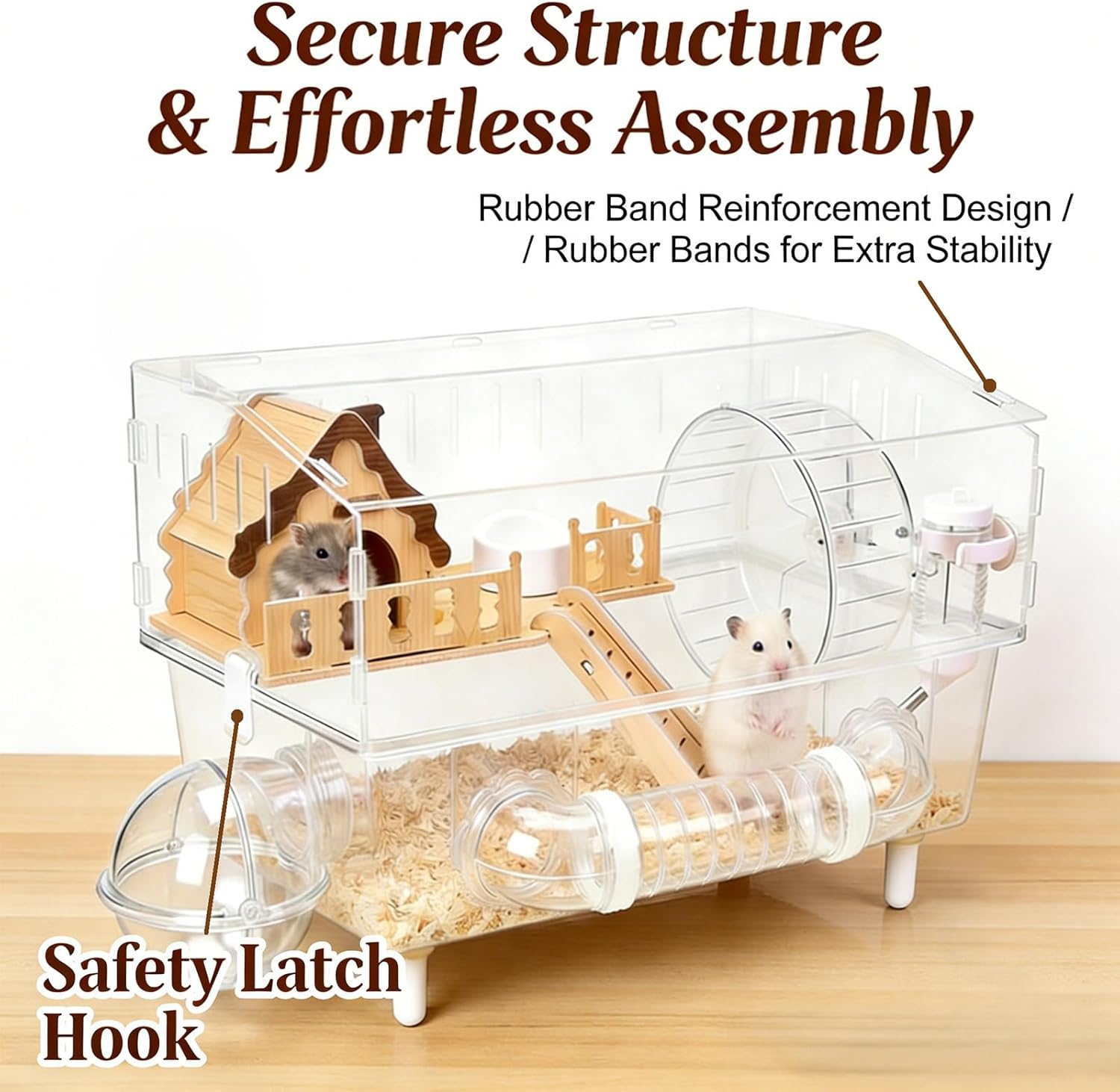 8-in-1 Clear Acrylic Hamster Cage, Mouse Cage, Dwarf Hamster Cage, Gerbil Cage - All-in-One Hamster Habitat with Complete Accessories, 18×12×13" for Dwarf Mice, Gerbils Small Animals