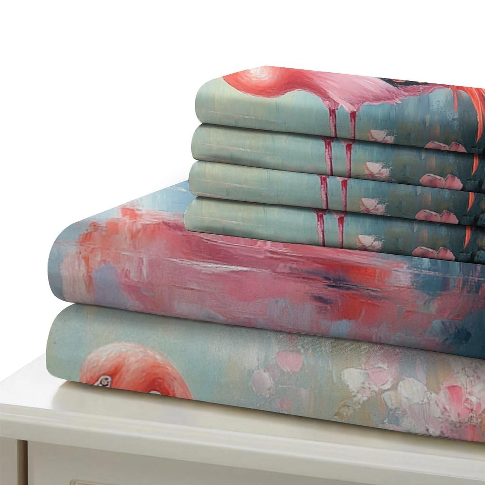 Flamingo-Pärchen 3D-Bedruckt 3er-Set Bettbezug Romantischer Aquarellstil Bettdeckenbezug Mikrofaser Hypoallergen Reißverschluss für Kleinkinder Jugendliche Frauen Super King（260x220cm）