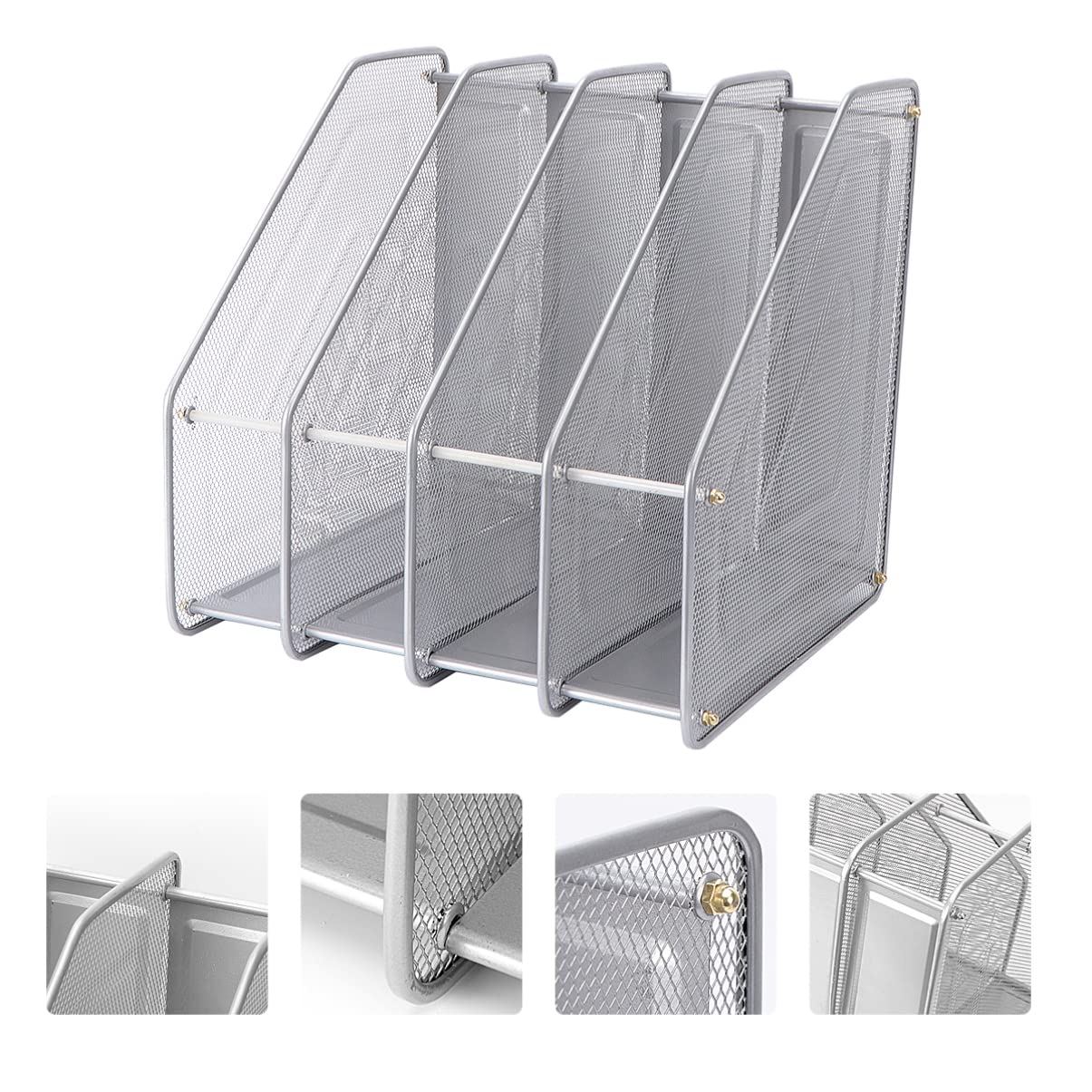 Organizer do przechowywania plików, 4-komorowy uchwyt na dokumenty Stojący folder do przechowywania Półka na dokumenty Rama Metalowy papier Zeszyt Magazyn Księgarnia do biura Materiały dla uczniów