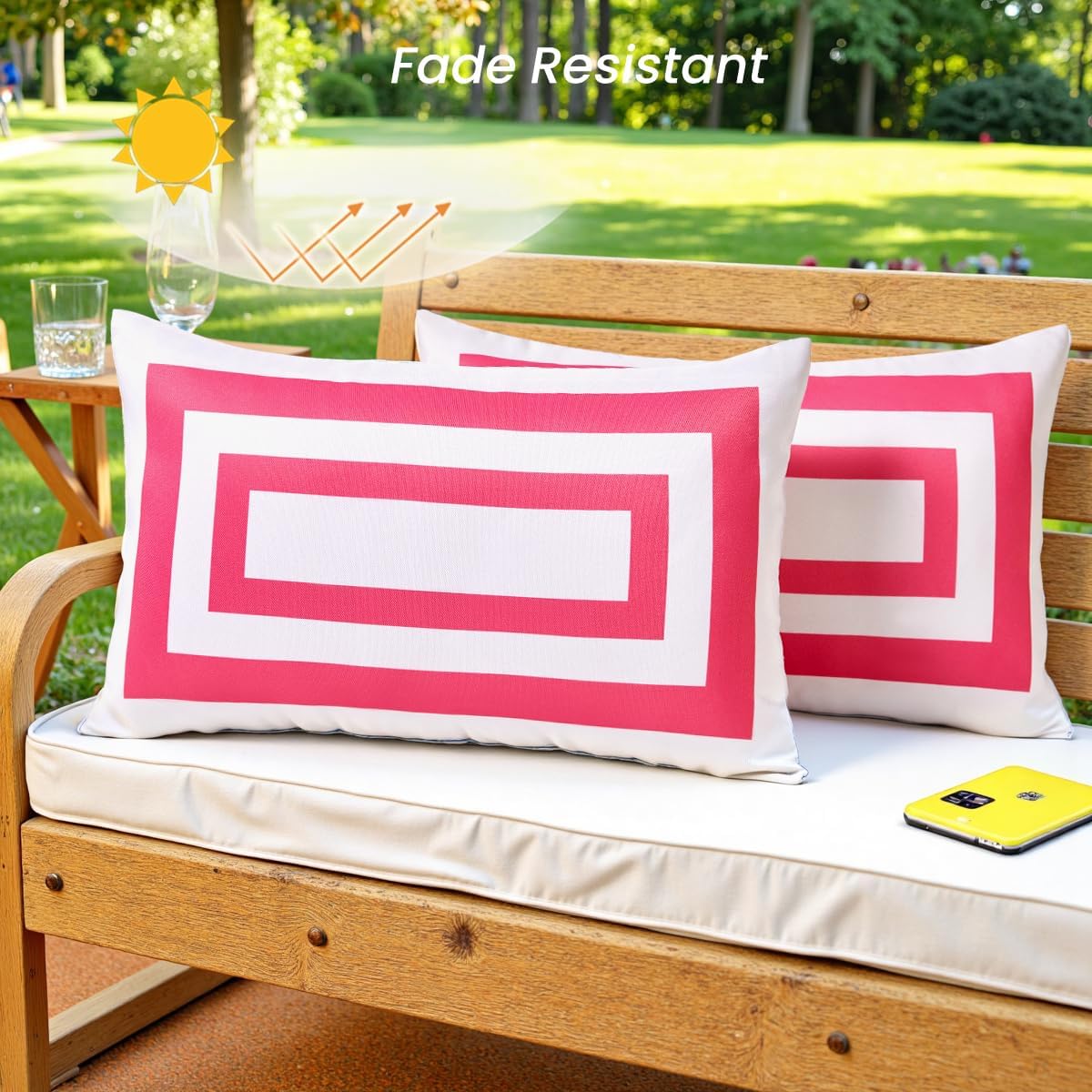 JOJOGOGO 12x20 Hot Pink Frame Outdoor Lumbar Pillow Covers Waterproof & Sunproof Set of 2, White and Pink Outdoor Decorative Lumbar Throw Pillows for Patio Furniture and Porch Decor(Without Inserts) - Image 4