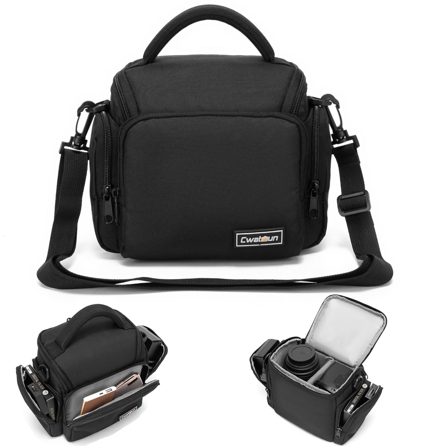Camera Bag, SLR Cameras Case, Sling Crossbody Compact Camera Single Bag Case Compatible for Canon Nikon Sony SLR DSLR Mirrorless Cameras and Lenses Water Resistant Black Small