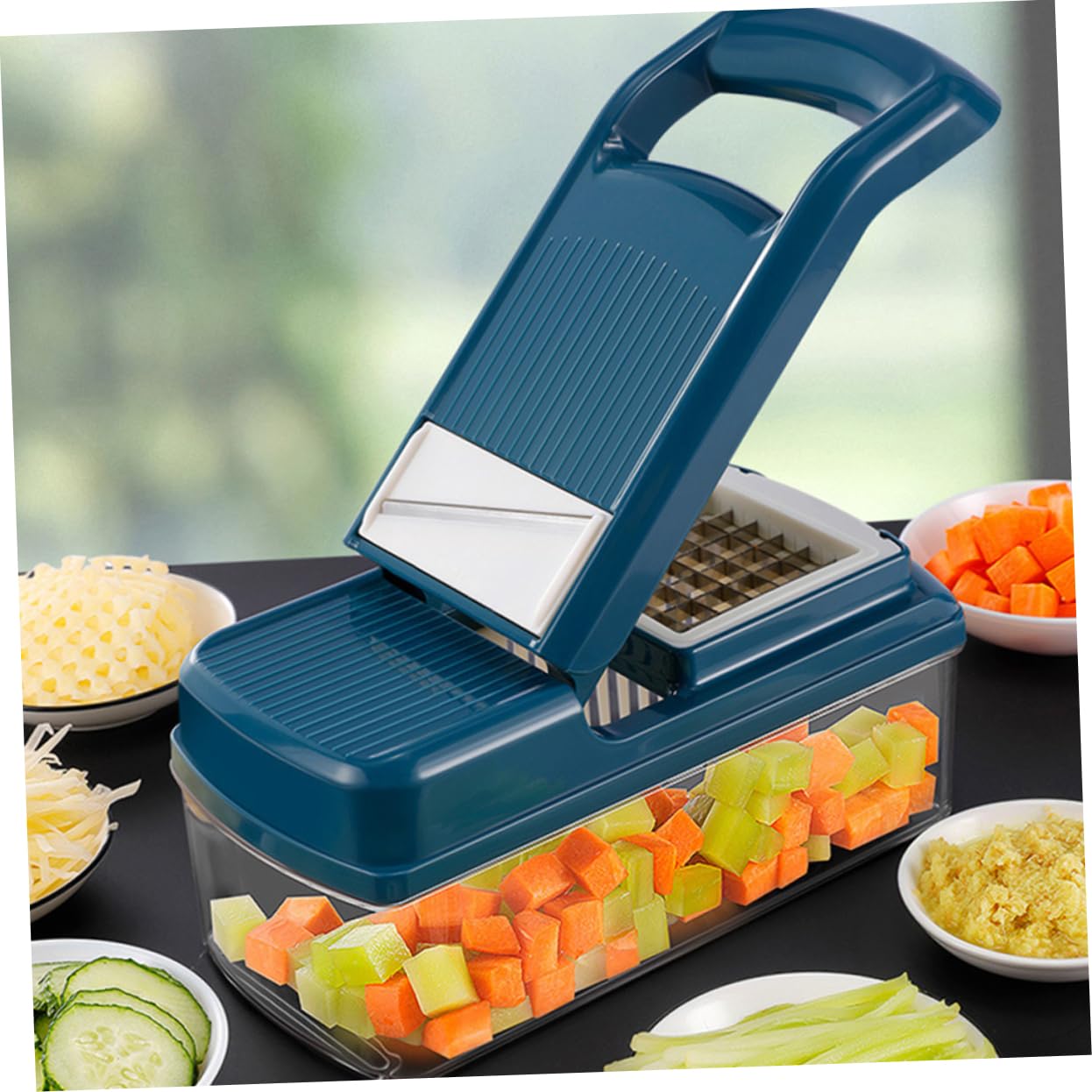 LIFKOME Tagliaverdure Multifunzione Manuale, Affetta e Taglia a Julienne, in Plastica e Acciaio Inox, per Zucchine e Zucca,
