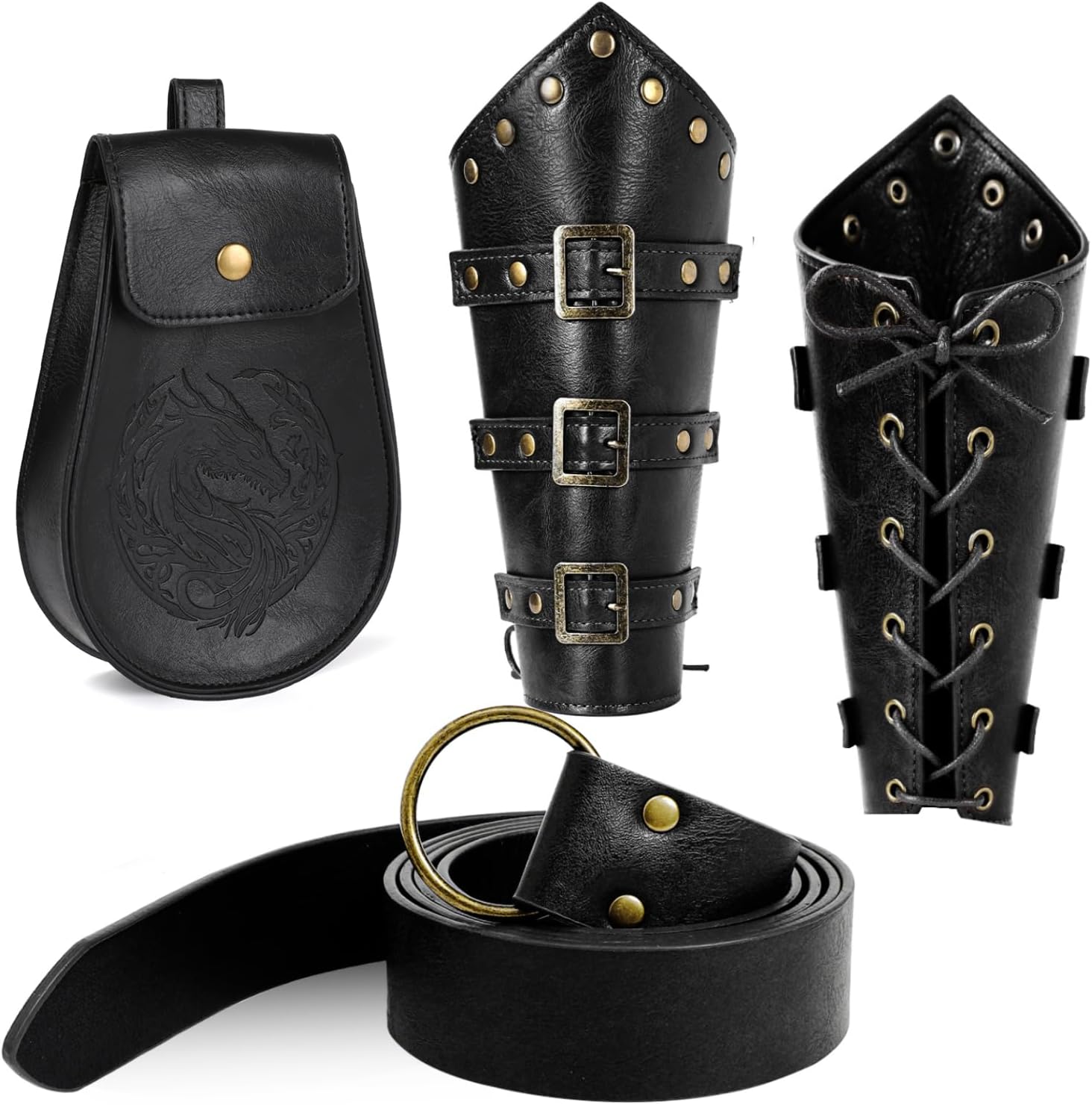 3PCS Renaissance Accessories – Viking Renaissance Belt, Medieval Pouch & Leather Bracers for Halloween