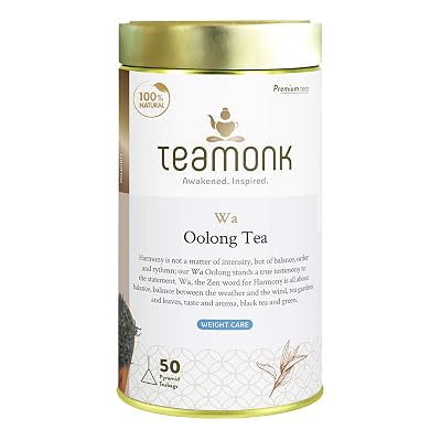 Teamonk Wa High Mountain Oolong Tea - 50 Biodegradable Pyramid Tea Bags Filled With Whole Loose Leaves. Slimming Tea for