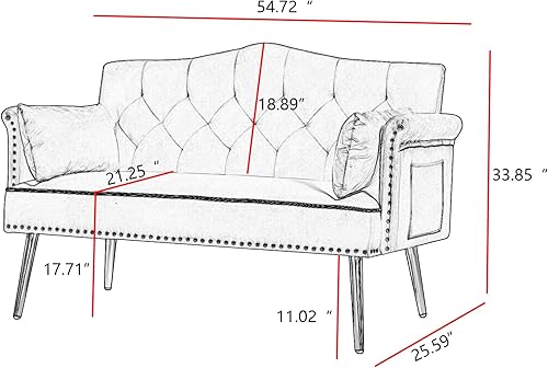 Miniatura 2 de Sofá biplaza moderno de terciopelo de 55 pulgadas con patas de metal dorado y bolsillos laterales, respaldo copetudo, perfecto para sala de estar,