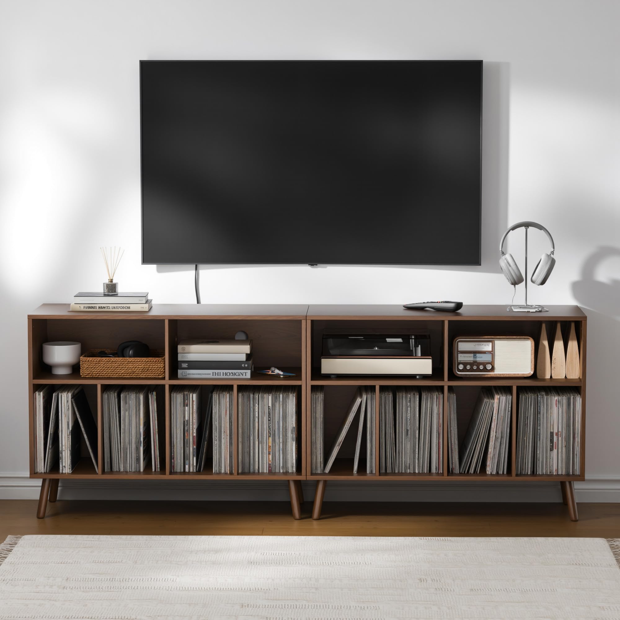 Plattenspieler-Ständer mit Schallplattenaufbewahrung, Vinyl-Plattenregal mit Präsentationsfläche, Schallplattenständer für bis zu 350 Alben, Musikzimmer und Wohnzimmer (Braun)
