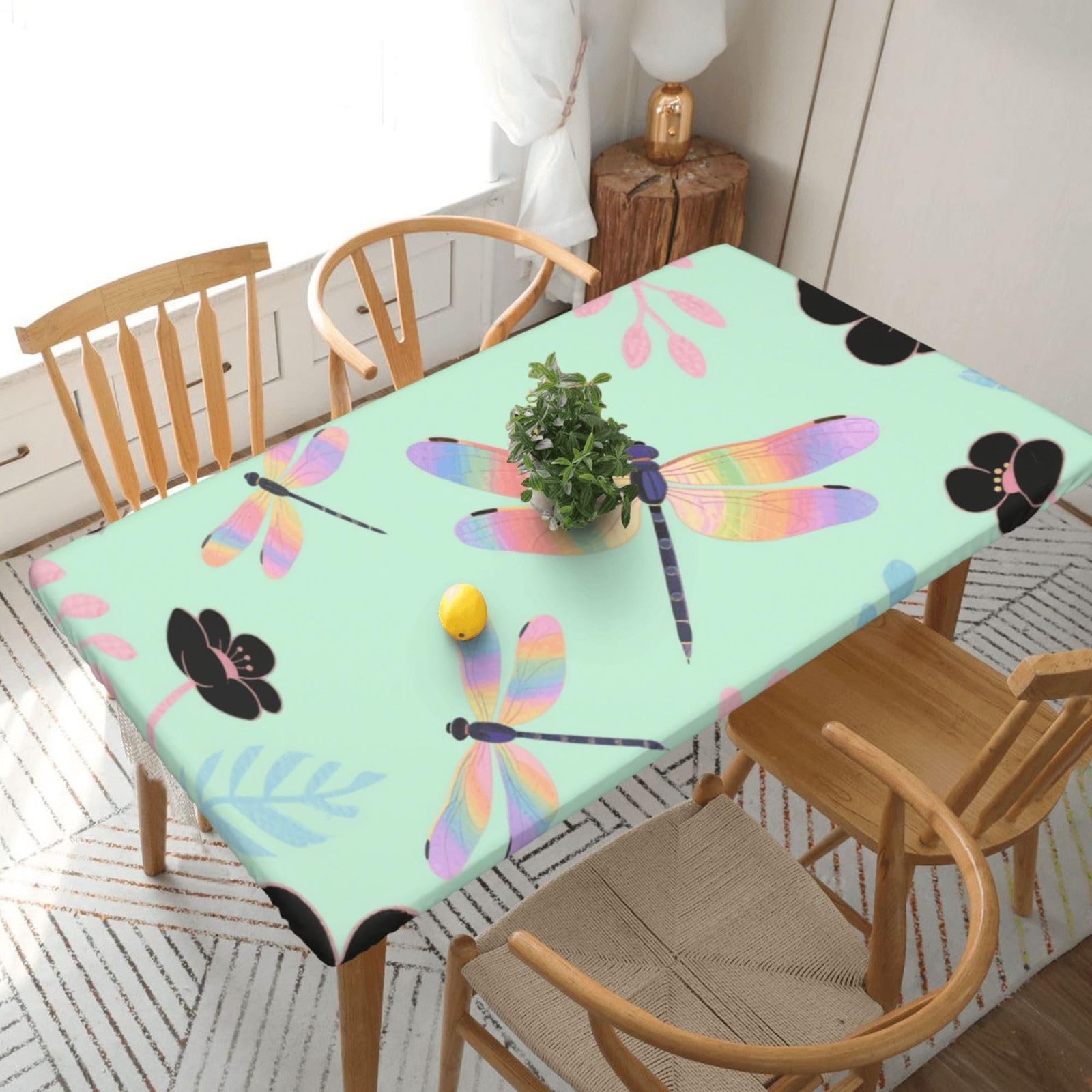 Fodpand Black Dragonfly Spandex Fitted Tablecloth For 5 Foot Rectangle Tables,Waterproof Picnic Table Cover Stretch Table Cloth Washable Table Protector For Picnic, Camping, Outdoor