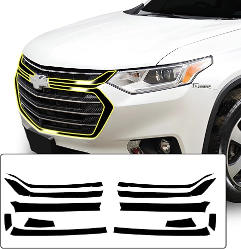 BOGAR TECH DESIGNS Adhesivo de vinilo de repuesto para parachoques delantero de rejilla compatible con Chevy Traverse 2018-2021, negro brillante