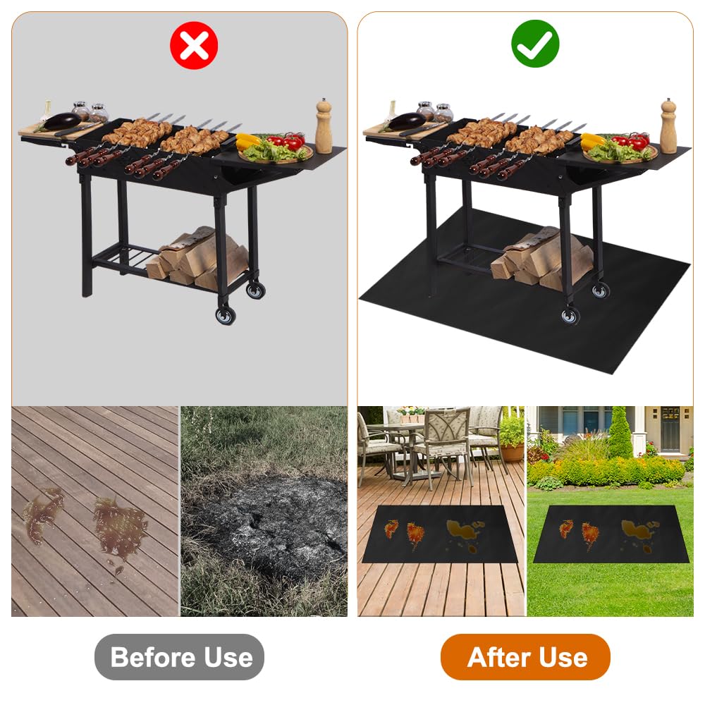 Alfombra Ignifuga, 120×100cm Reutilizable Alfombra Barbacoa Exterior, Alfombra Ignifuga Barbacoa, Alfombra de BBQ Antideslizante Resistente, para Barbacoas, Suelo, Chimenea, Césped y Camping