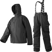 Mens Softshell Jacket & Bib Pants Set Water-Resistant, Breathable, Insulated, 4-Way Stretch for Outdoor Jobs
