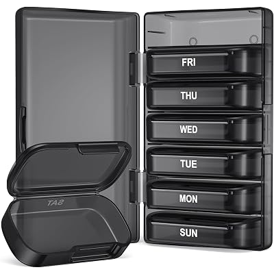 PULIV Weekly Pill Organizer with Large Capacity, Dual Protection Pill Box 7 Day, Arthritis Friendly Pill Case Easy to Open, Medicine Organizer for Vitamins, Medications, Fish Oils, Supplements (Black)