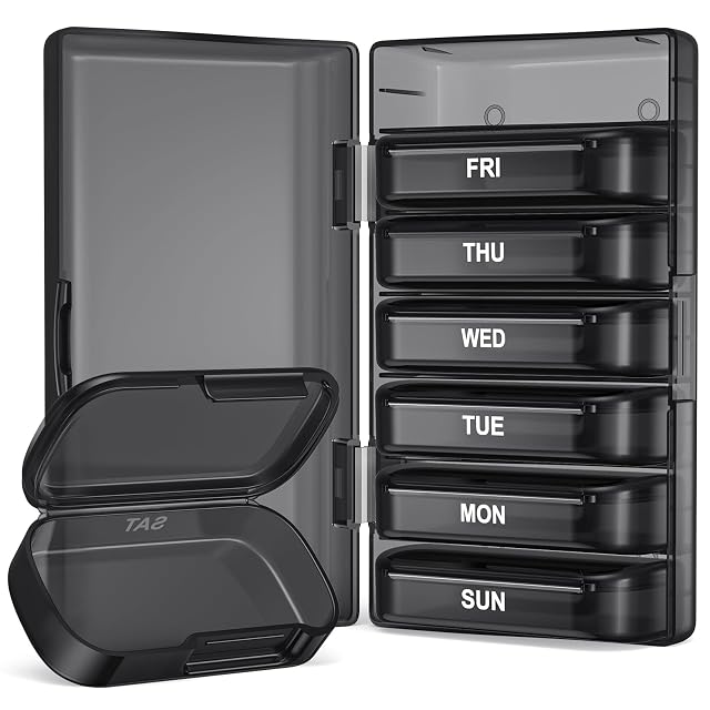 PULIV Weekly Pill Organizer with Large Capacity Dual Protection Pill Box 7 Day Arthritis Friendly Pill Case Easy