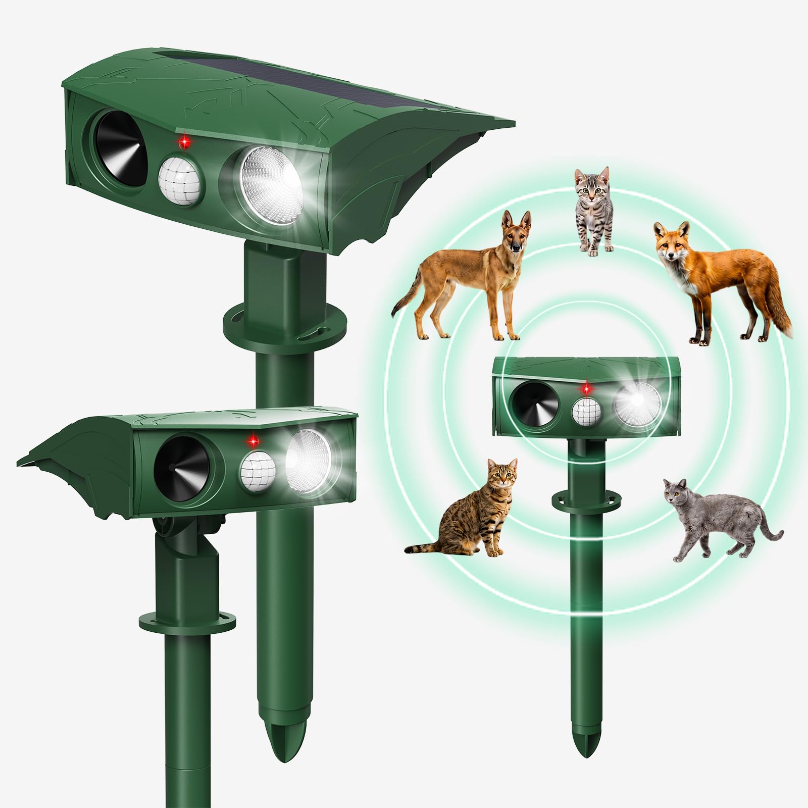 Dissuasore per gatti a ultrasuoni, con sensore di movimento, efficace contro gatti, cani, topi, martore, 2 pezzi