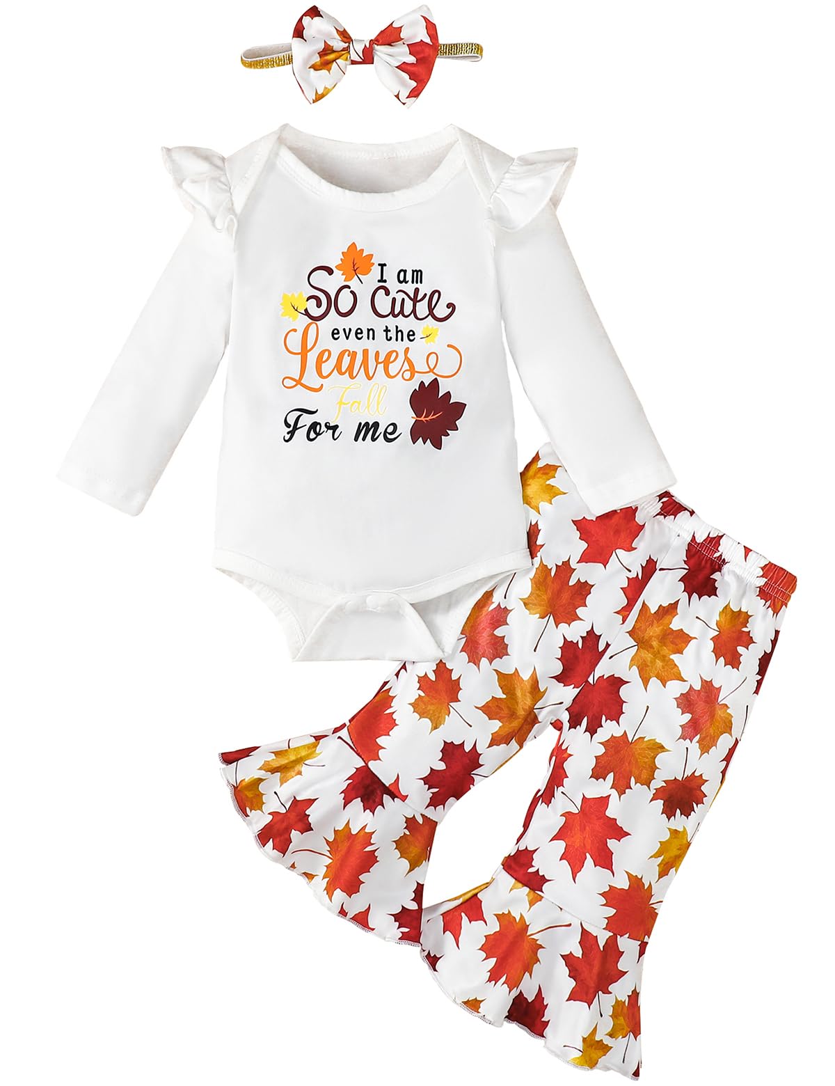 HappidooBaby Girl Autumn Outfit Newborn Fall Clothes I Am So Cute Even The  Leaves Fall For Me Flare Pant Outfit