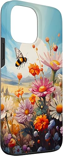 Vista 63 de Funda para iPhone 13 Pro Lively Bee en Sunny Meadow of Wildflowers