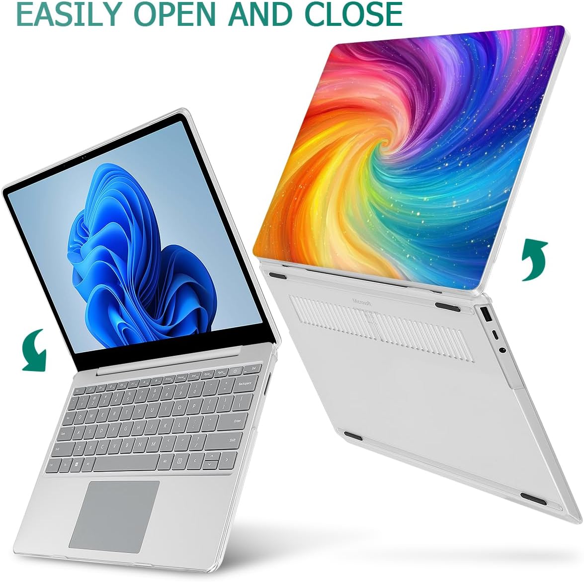Case for 13.5" Microsoft Surface Laptop 5/4/3 with Metal Palm Rest ONLY 2019-2022 Release Models:1868/1951, Plastic Hard Shell Case with Keyboard Cover & Screen Protector, Swirling Rainbow