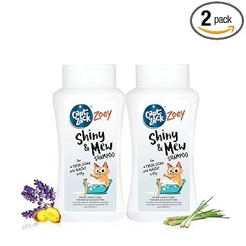 Captain Zack Zoey Shiny & Mew 100 ml Sulphate Free Cat Shampoo 50 ml | Pack of 2 | Soothes Itchy Skin, Natural Deodorizer, Natural Tick & Flea Repellent | Paraben Free, Vegan & Cruelty Free