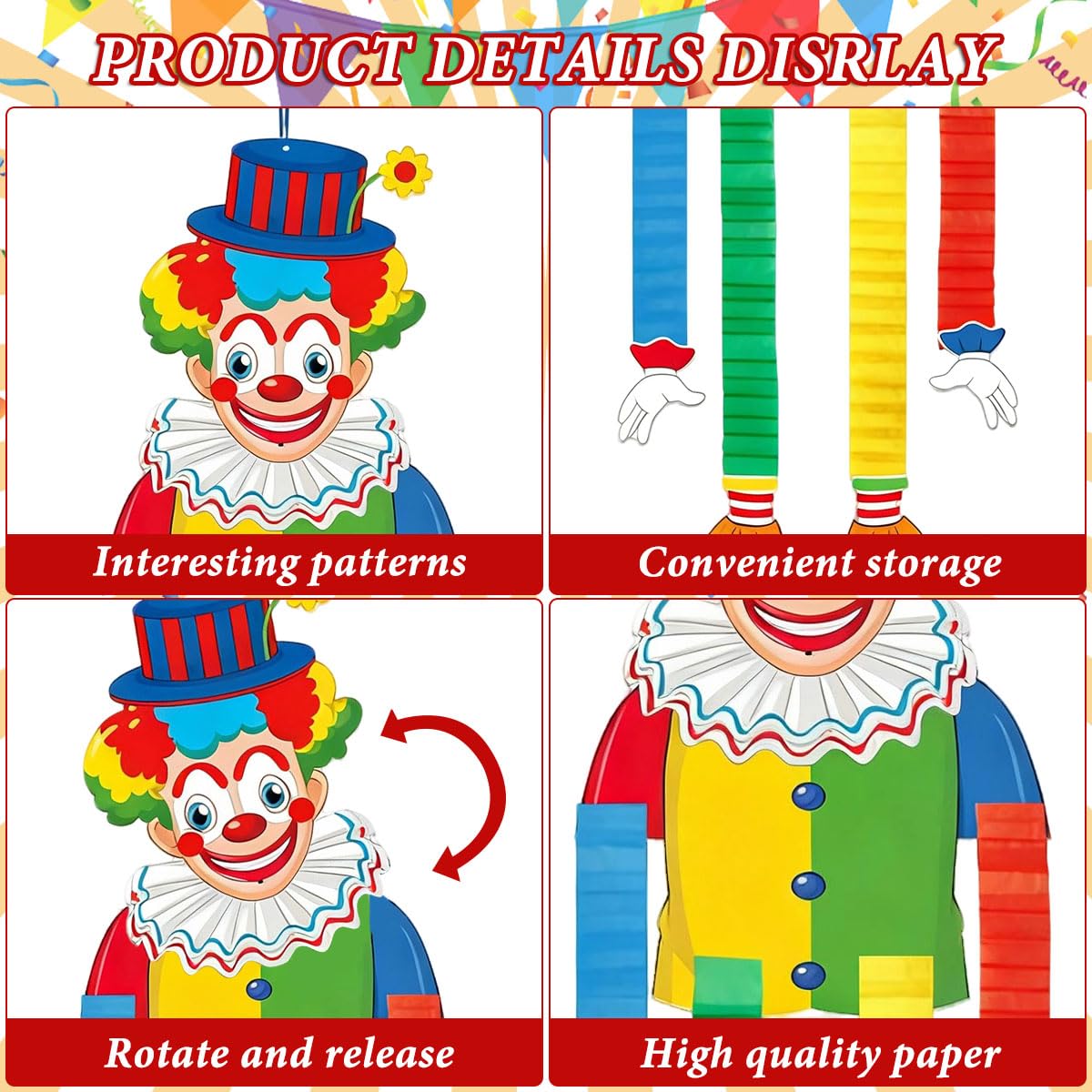 2 Pièces Décoration de Carnaval de Clown, Bannières de Clown, Décoration Murale à Suspendre pour Carnaval, Cirque Suspendue en Papier pour Carnaval et Soirées à Thème (B)