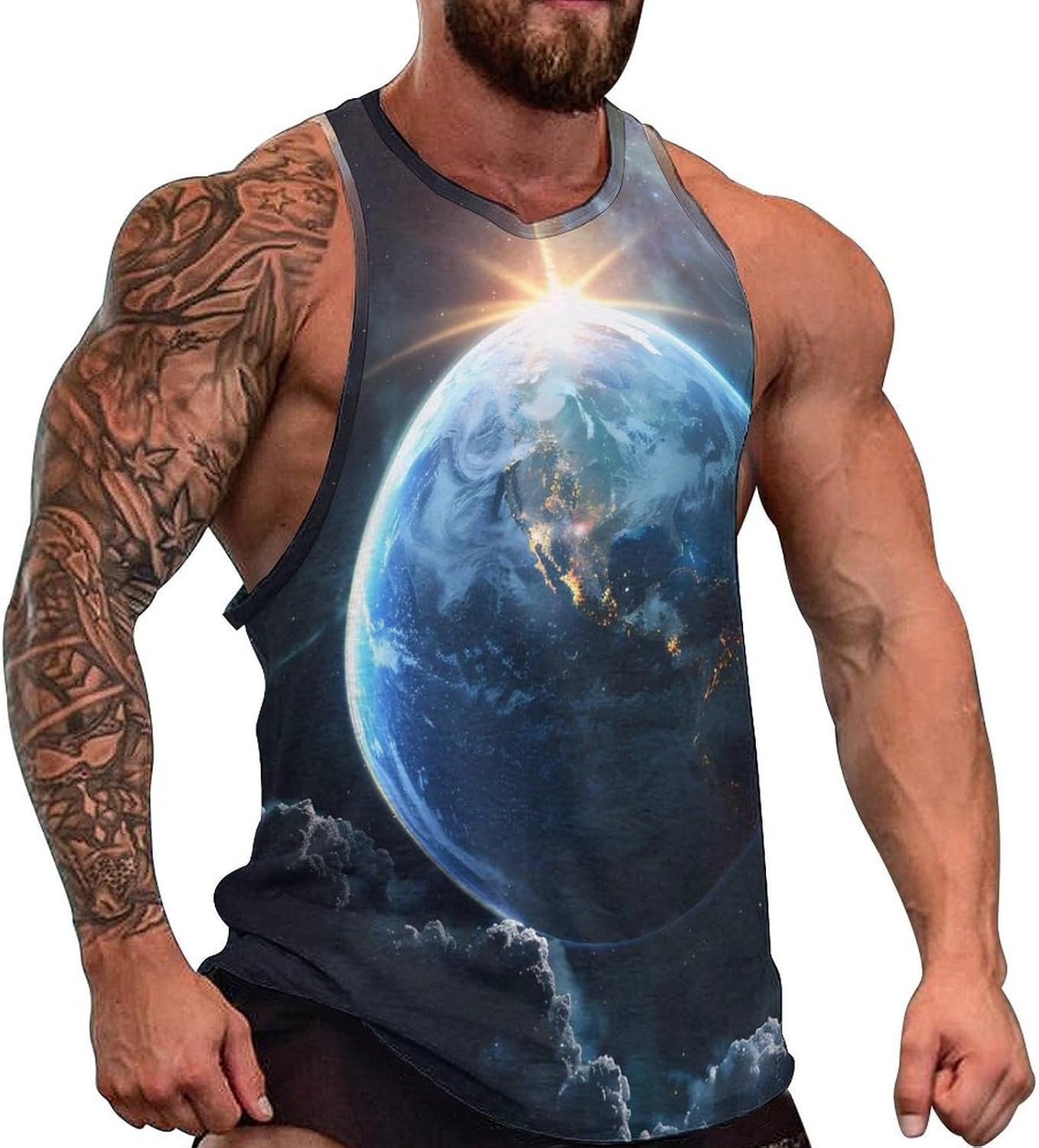 Planet Earth Mens Breathable Printed Tank Top 5XL