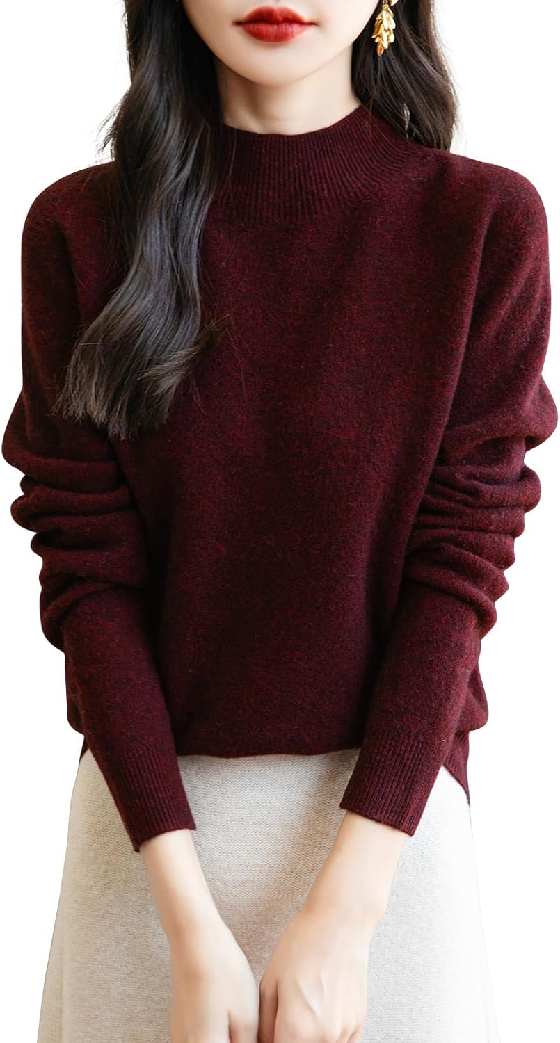 Chanyarn Women's 100% Merino Wool Seamless Sweater Mock Neck First-Line Ready to Wear Long Sleeve Knitted Pullover Tops